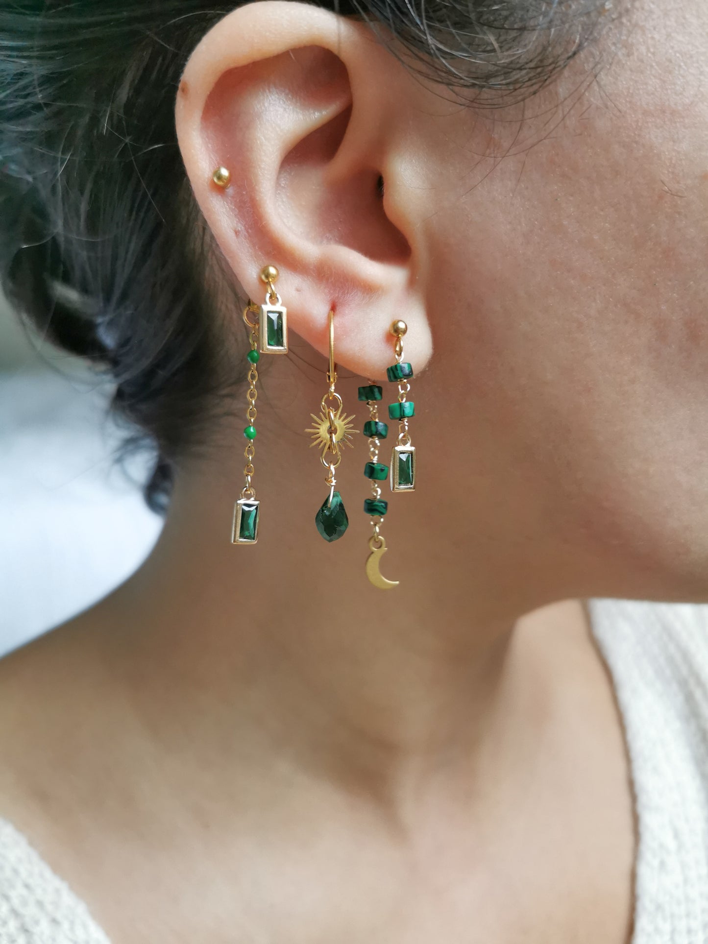 Boucle d'oreille acier à l'unité, composition piercings d'oreilles, faites main