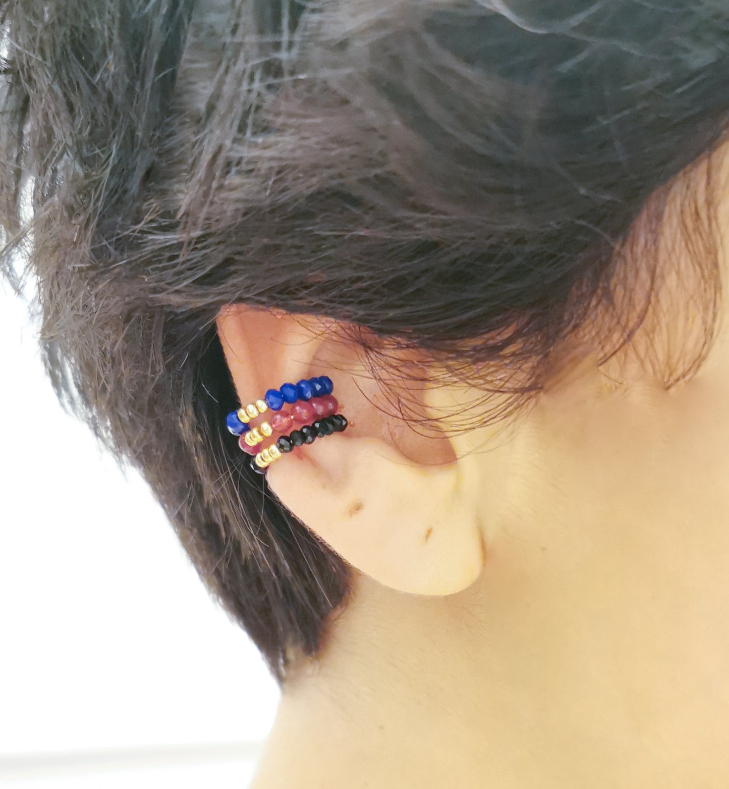 earcuff fait main, conch piercing, bijoux colorés, fake piercing, boucles d'oreilles perles