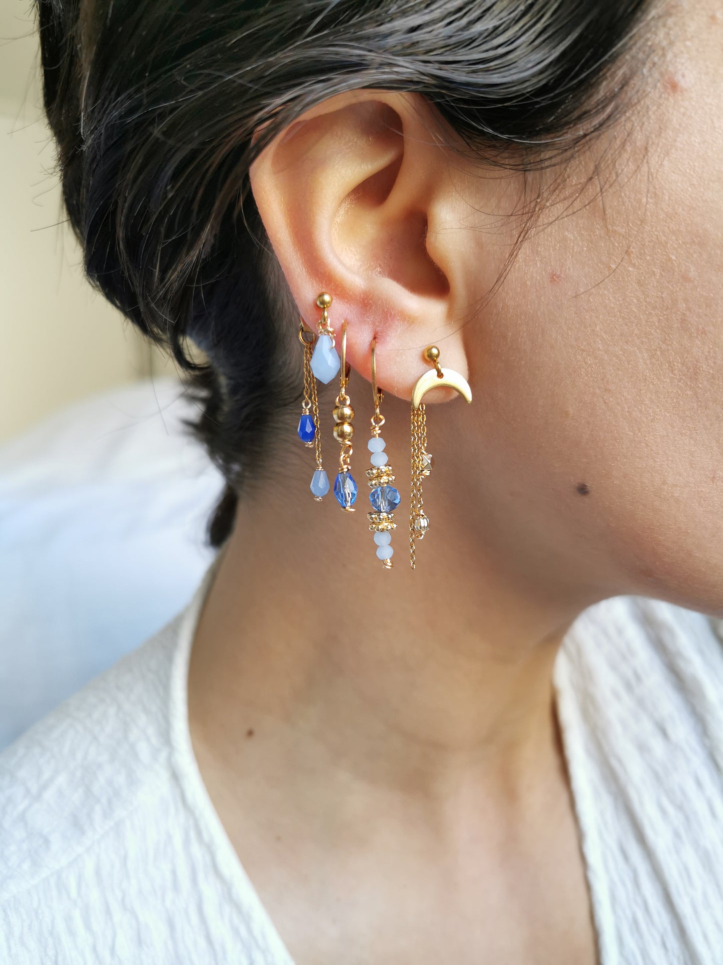 Boucle d’oreille acier, boucle d'oreille lune, piercing cartilage, bijoux fait main, à l'unite