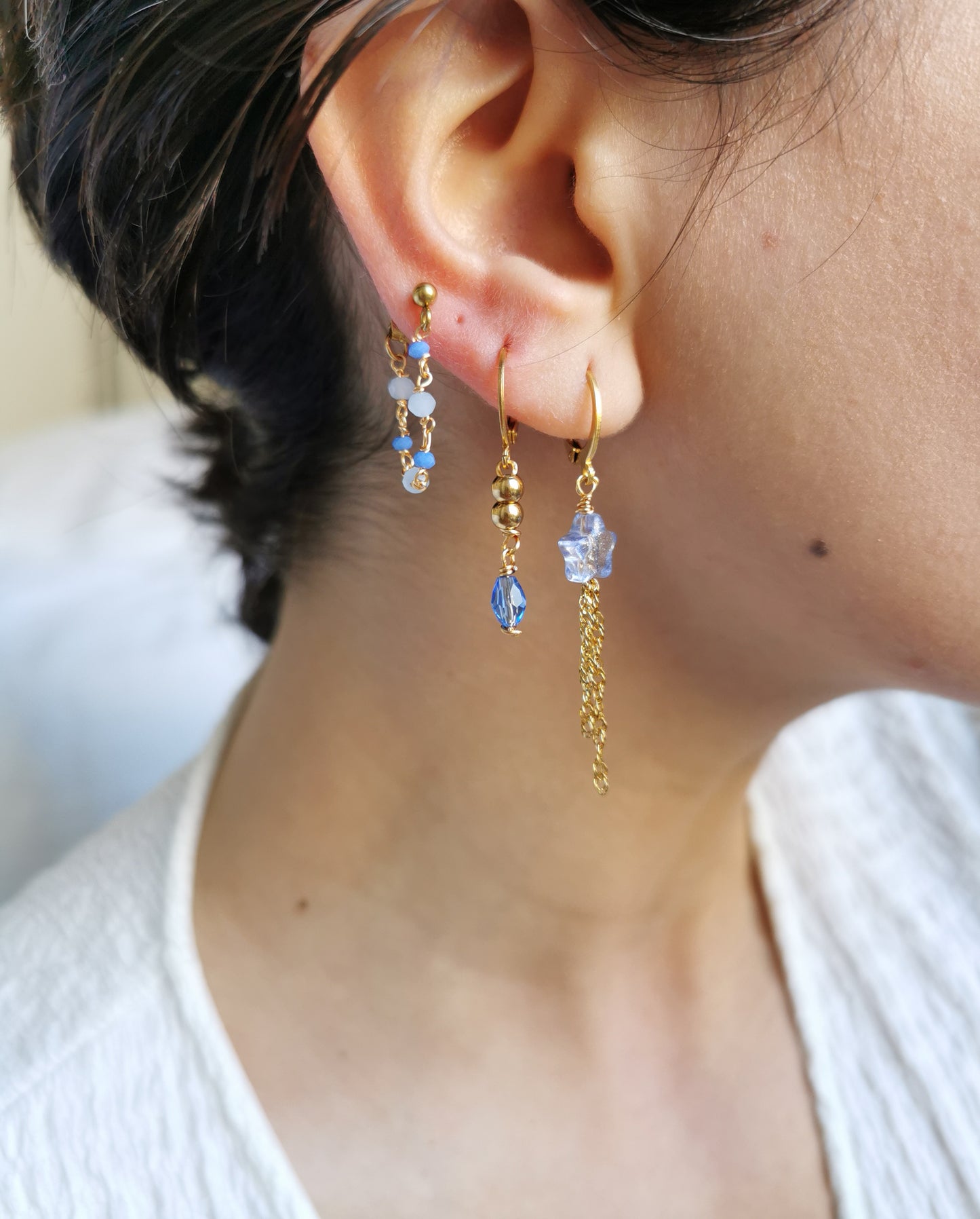 Boucle d’oreille acier, boucle d'oreille lune, piercing cartilage, bijoux fait main, à l'unite