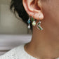 Boucle d'oreille acier argent, composition piercings d'oreilles vert , lune et œil