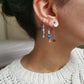 Boucles d'oreilles acier argent, composition piercings d'oreilles argent et bleu, oeil de protection, fait main