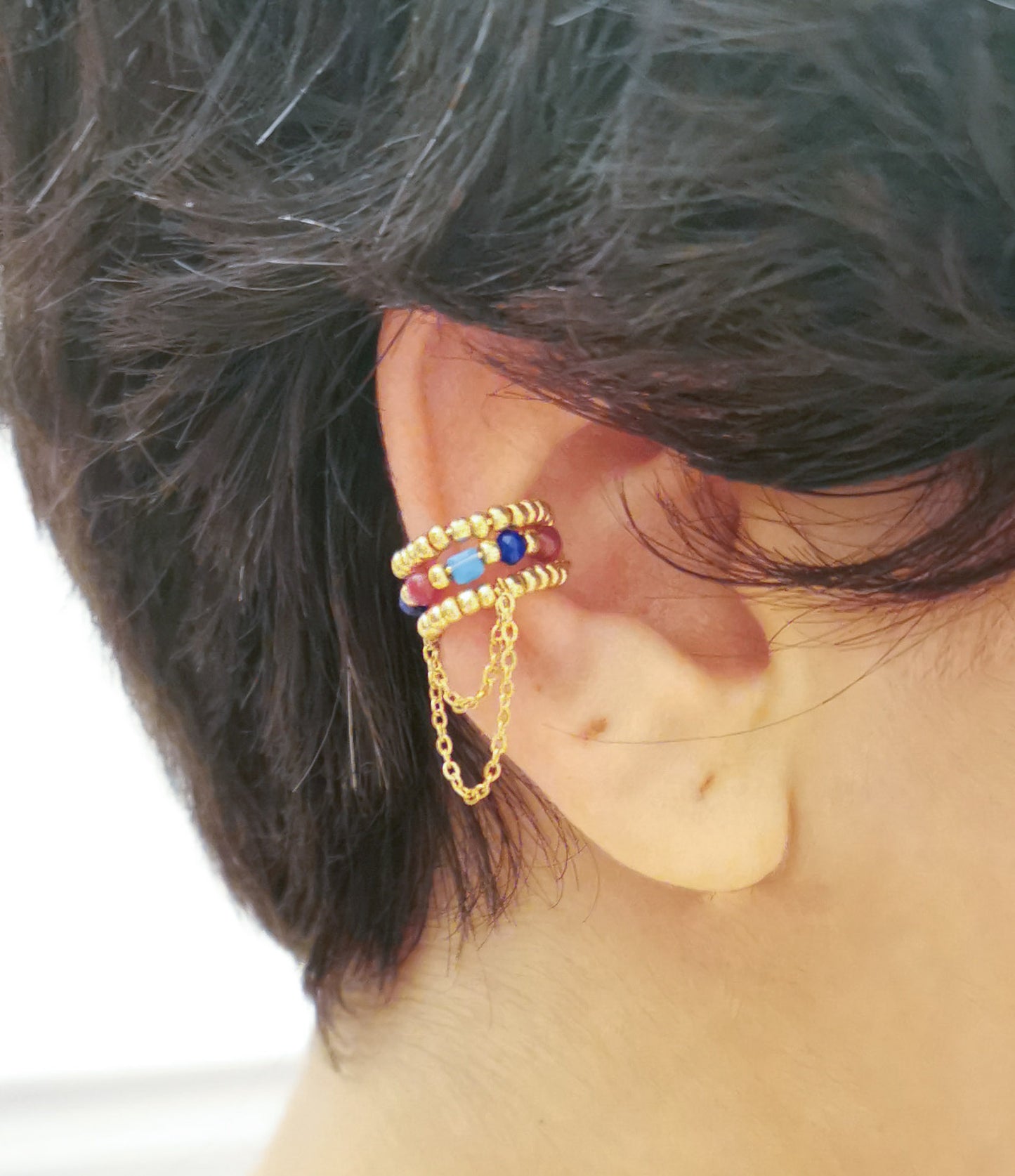 earcuff fait main, conch piercing, bijoux colorés, fake piercing, boucles d'oreilles perles