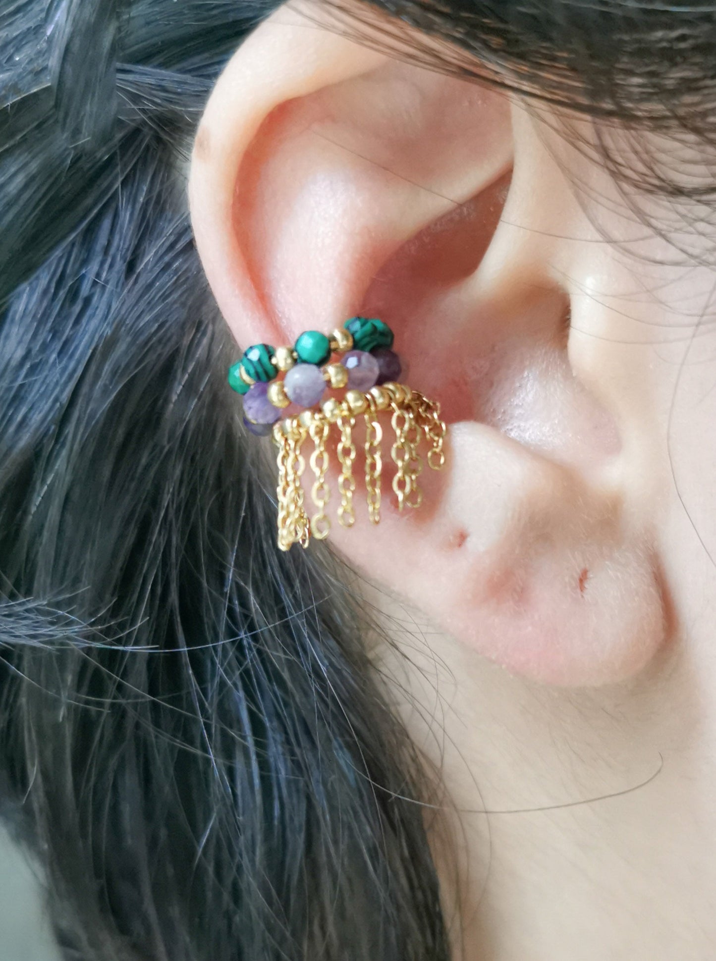 earcuff fait main, piercing conch, faux piercing, bijoux d'oreilles, boucles d'oreilles perles