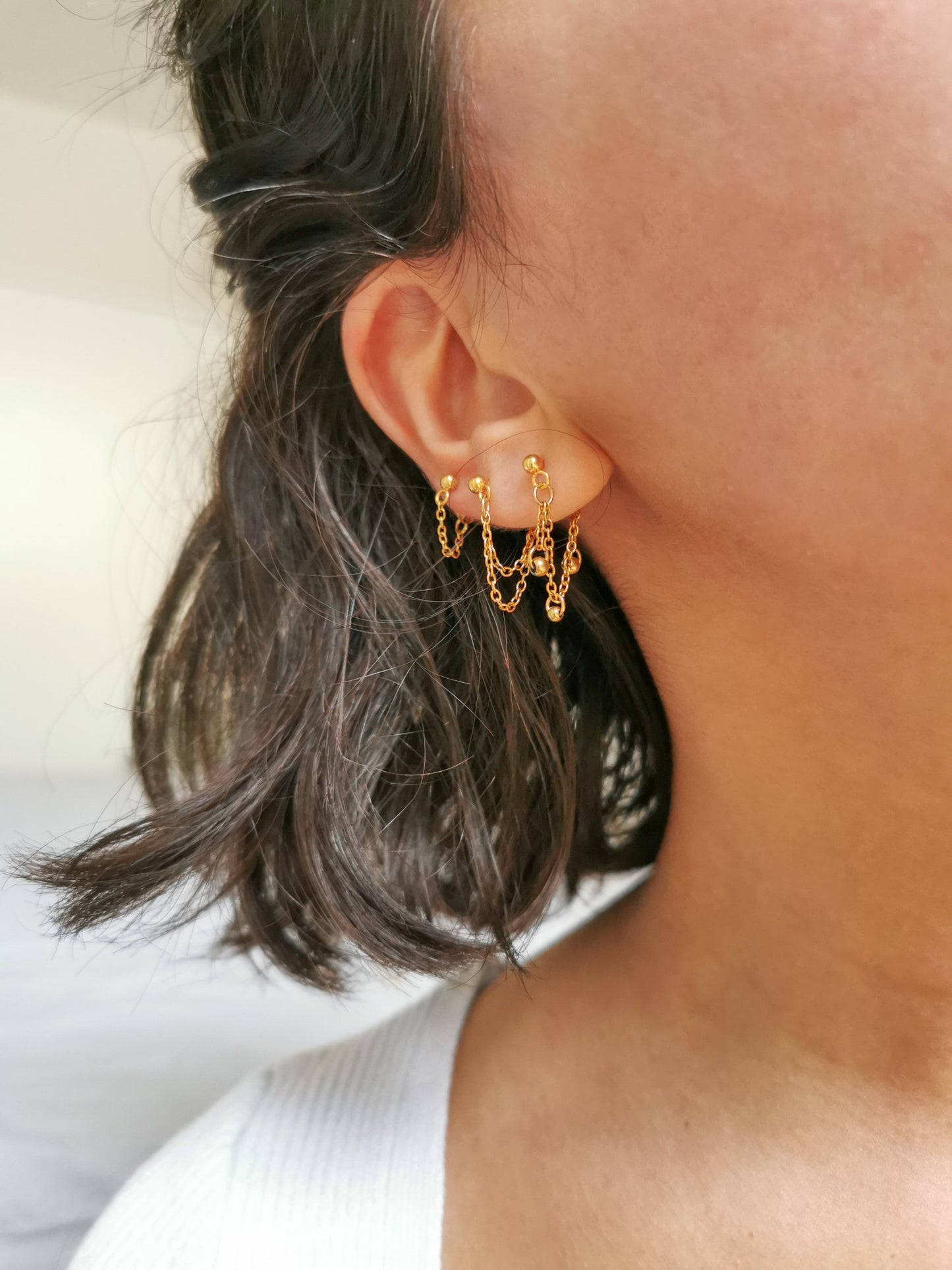 Boucle d'oreille acier inoxydable, boucle d'oreille chaine, à l'unité, piercing lobe