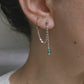 Boucle d'oreille double acier argent, chaine d'oreille perle verte