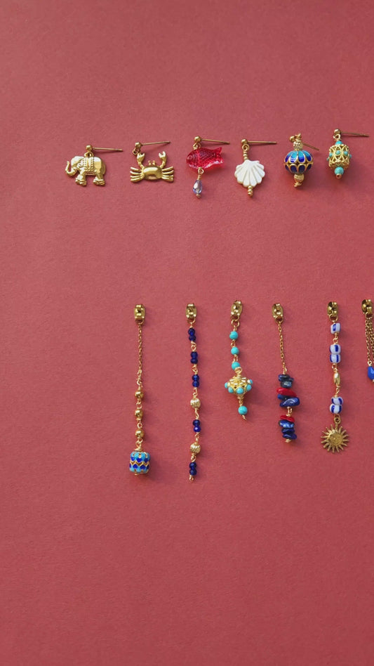 Boucles d'oreilles personnalisables à l'unité, acier inoxydable doré à l'or fin, coquillage, crabe, soleil