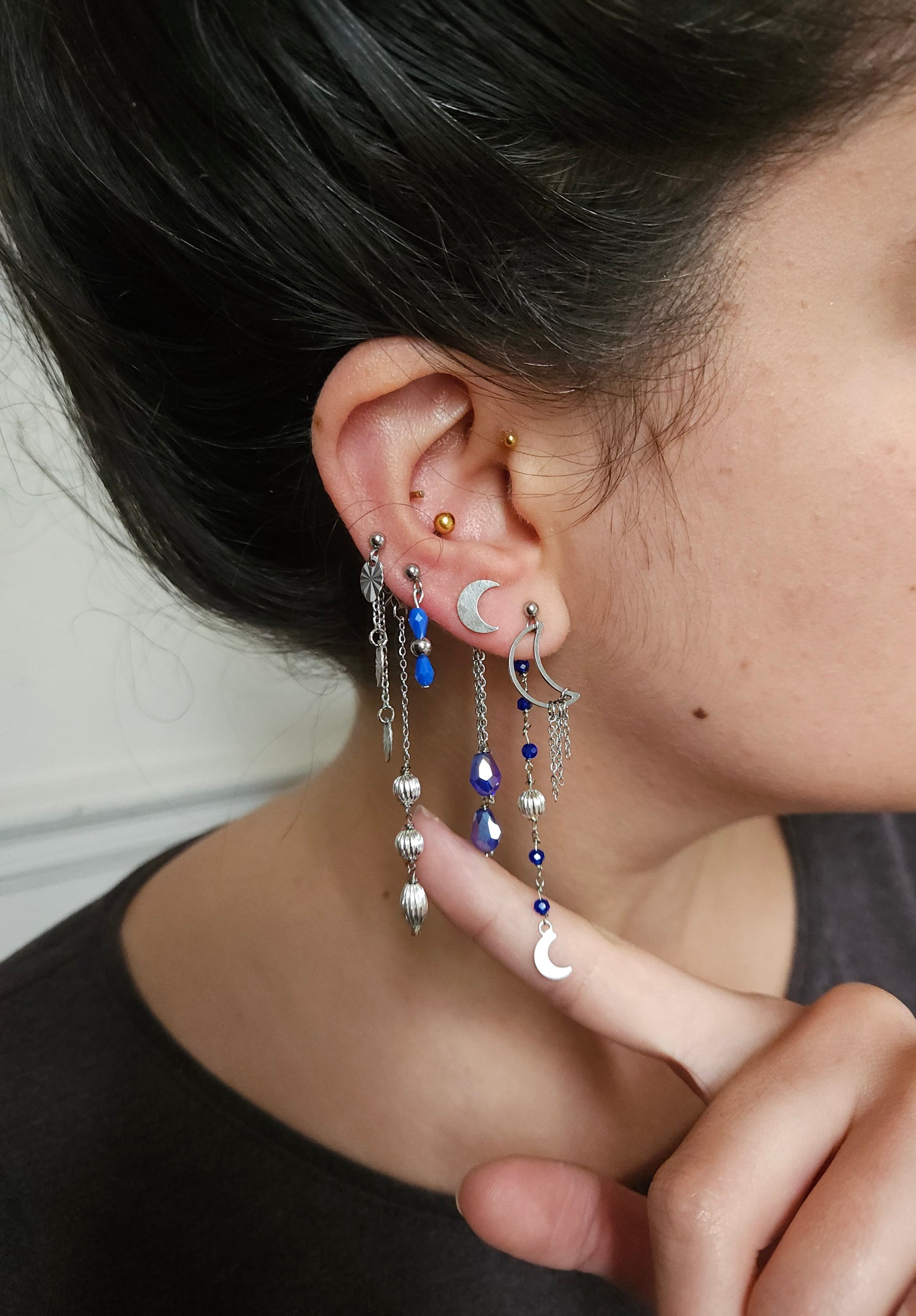 Mono boucle d'oreille personnalisable acier argenté et argent renforcé