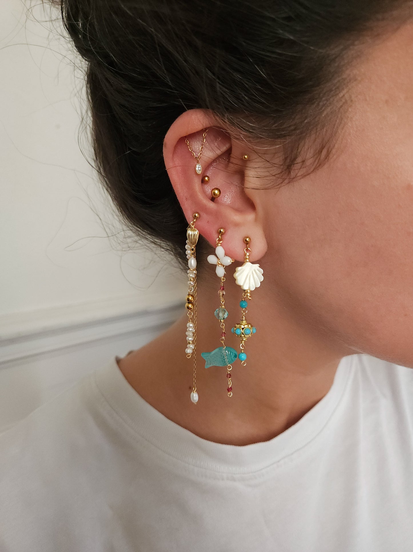 Boucles d'oreilles personnalisables à l'unité, acier inoxydable doré à l'or fin, coquillage, crabe, soleil