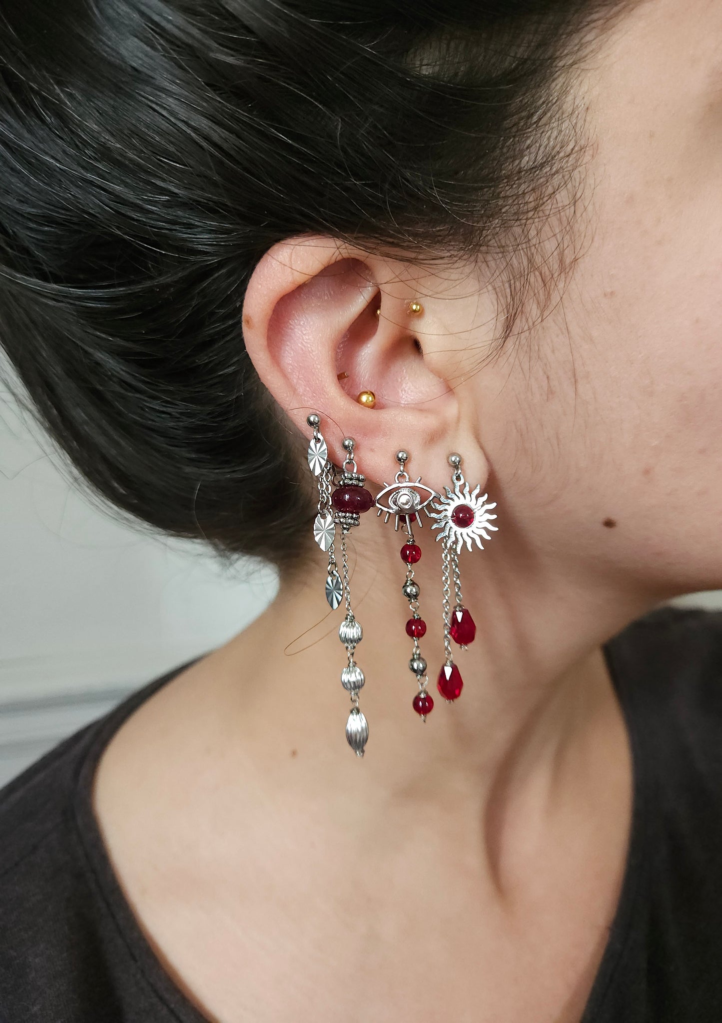 Mono boucle d'oreille personnalisable acier argenté et argent renforcé