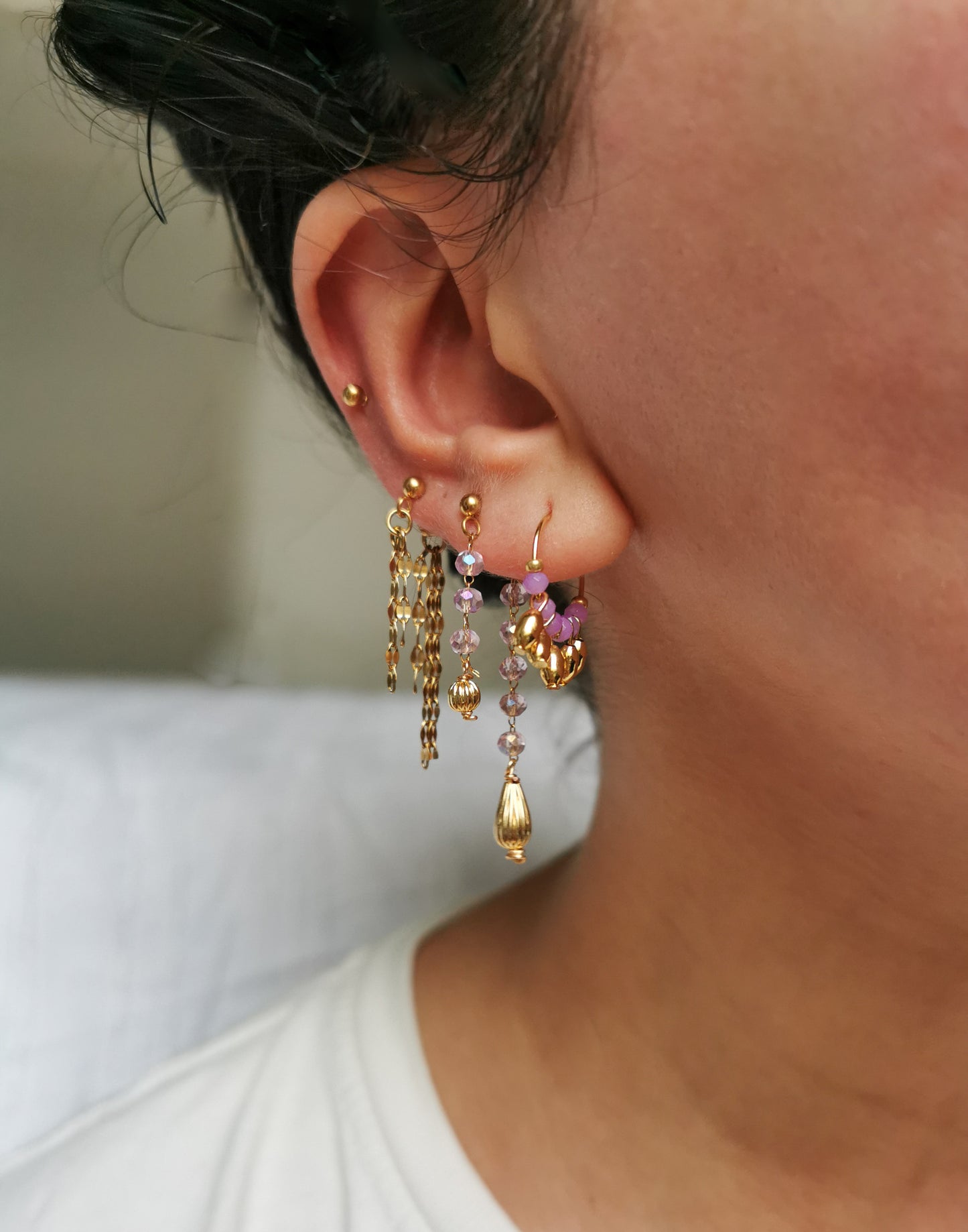 Boucle d'oreille acier, boucle d'oreille lune, piercing à accumuler, fait main