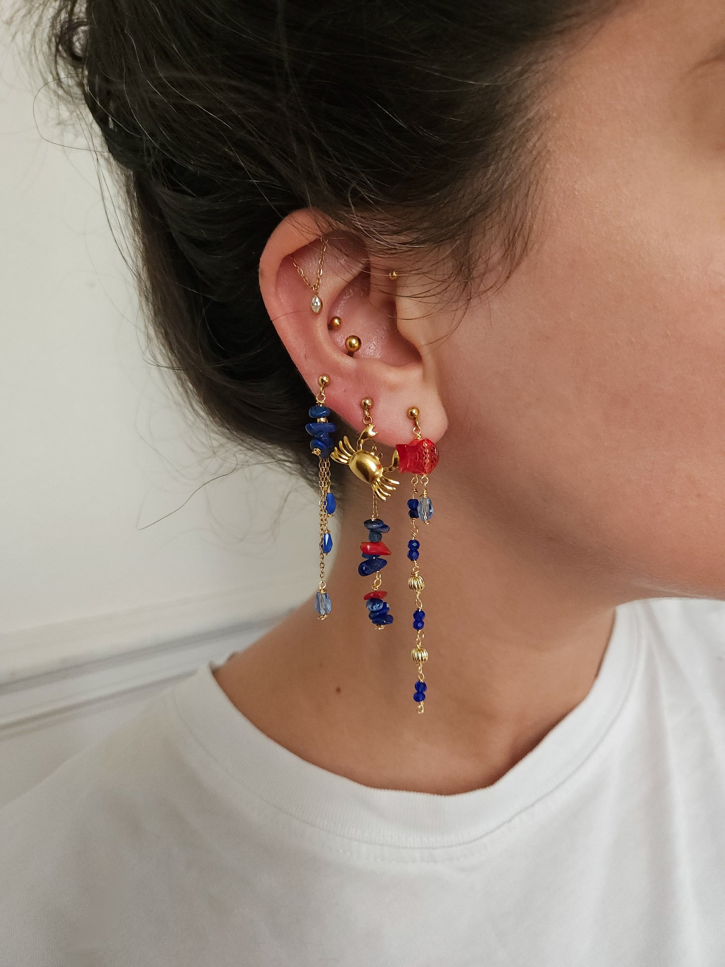 Boucles d'oreilles personnalisables à l'unité, acier inoxydable doré à l'or fin, coquillage, crabe, soleil