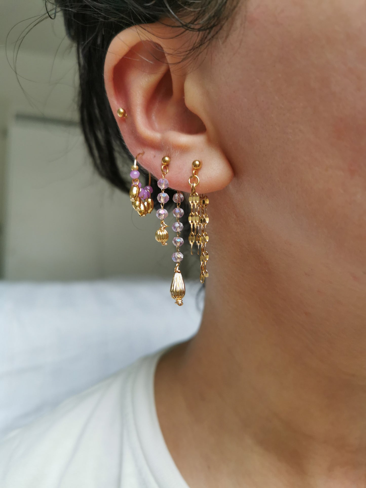 Boucle d'oreille acier, boucle d'oreille lune, piercing à accumuler, fait main