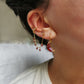 Boucle d'oreille acier, chaine d'oreille rouge, faite main