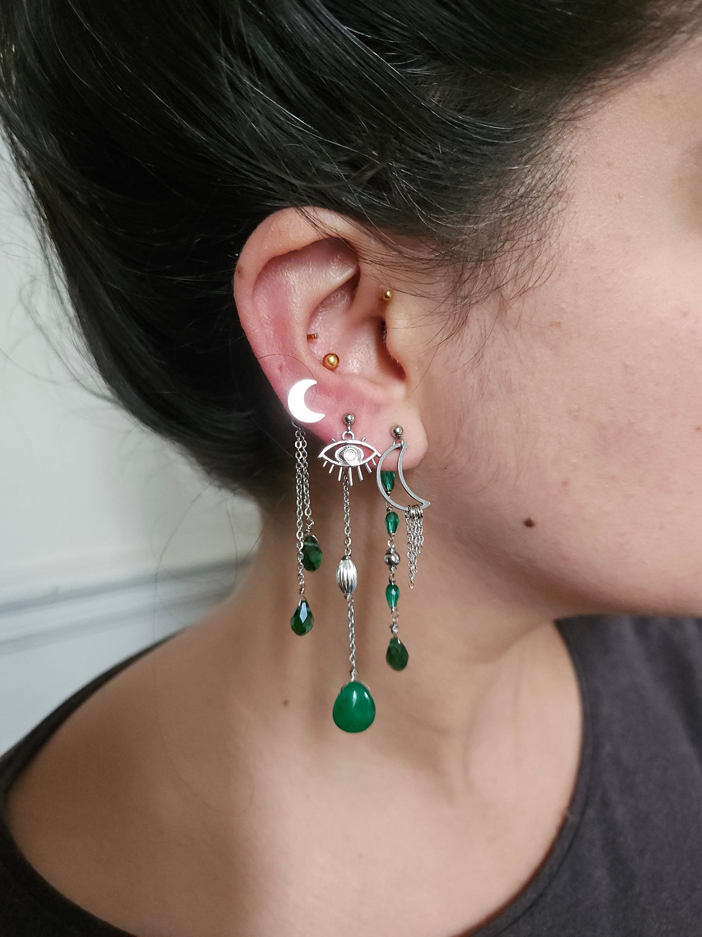 Mono boucle d'oreille personnalisable acier argenté et argent renforcé