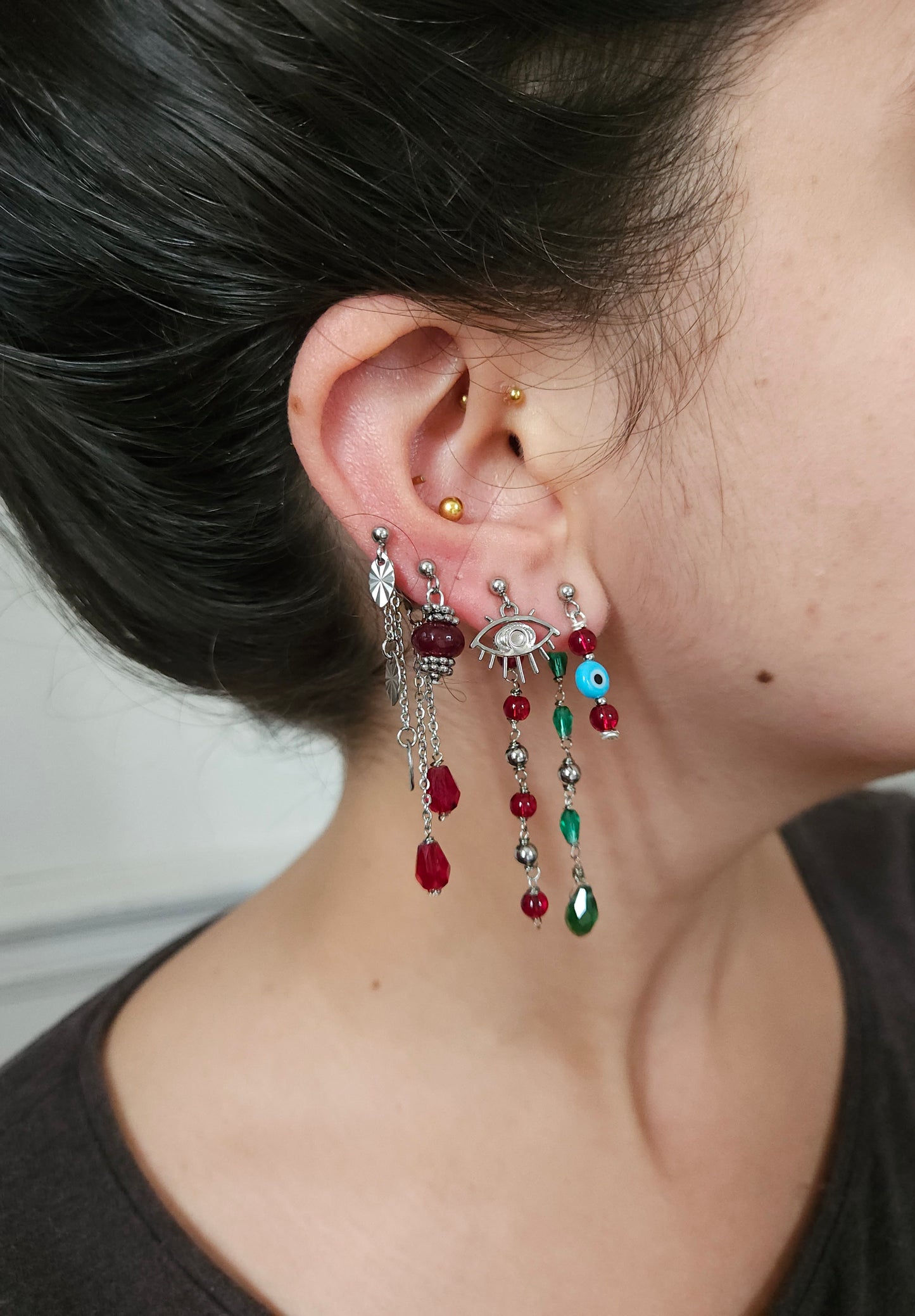 Mono boucle d'oreille personnalisable acier argenté et argent renforcé