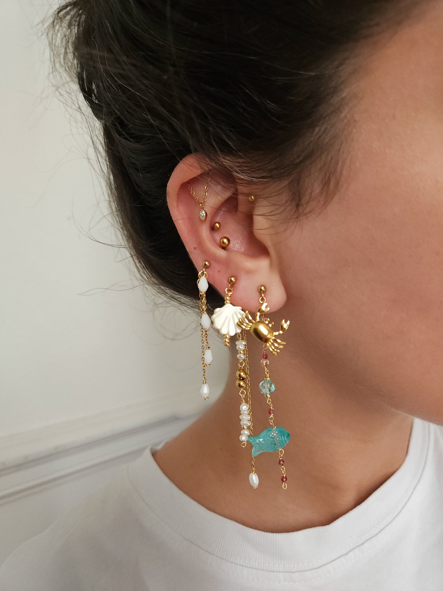 Boucles d'oreilles personnalisables à l'unité, acier inoxydable doré à l'or fin, coquillage, crabe, soleil