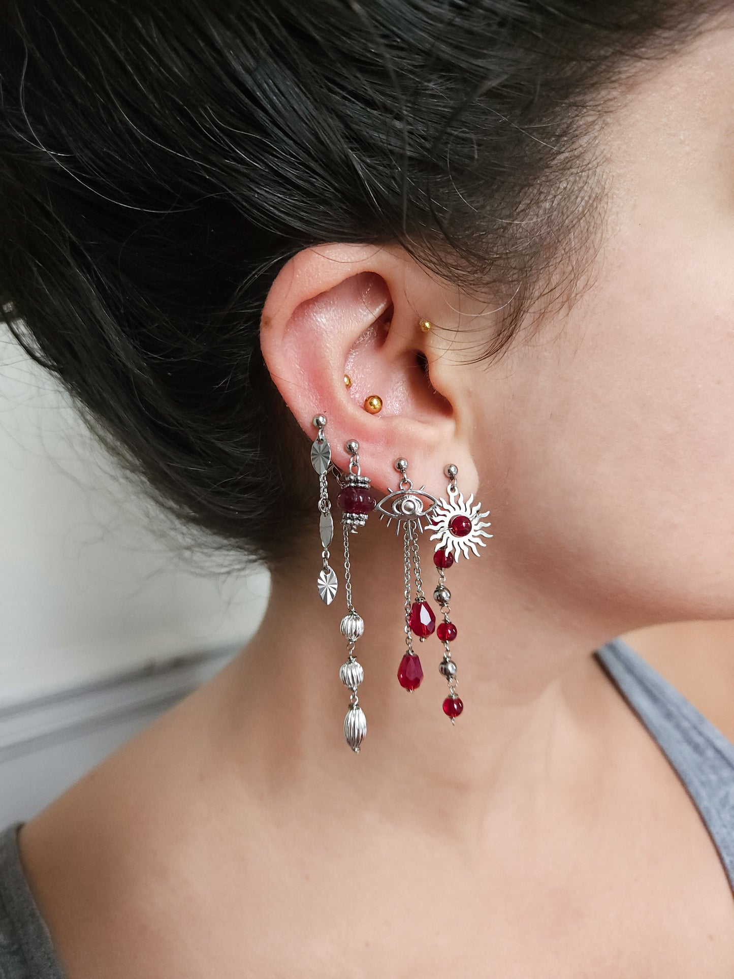 Mono boucle d'oreille personnalisable acier argenté et argent renforcé