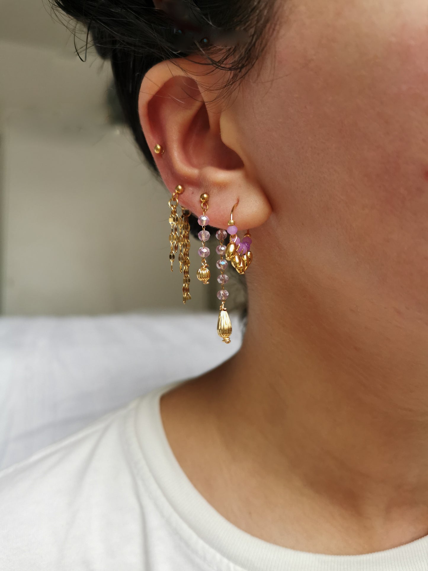 Boucle d'oreille acier, boucle d'oreille lune, piercing à accumuler, fait main