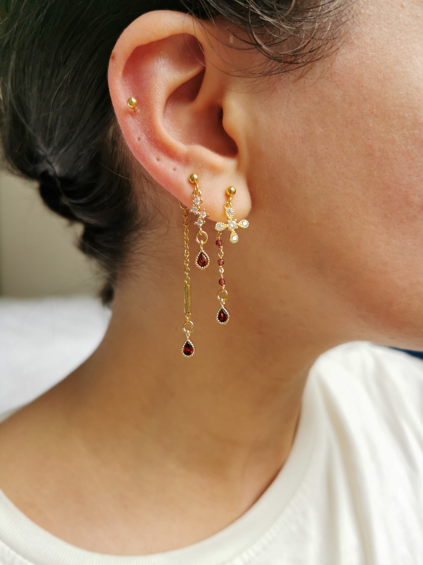 Boucle d'oreille acier, a accumuler, piercing d'oreille rouge