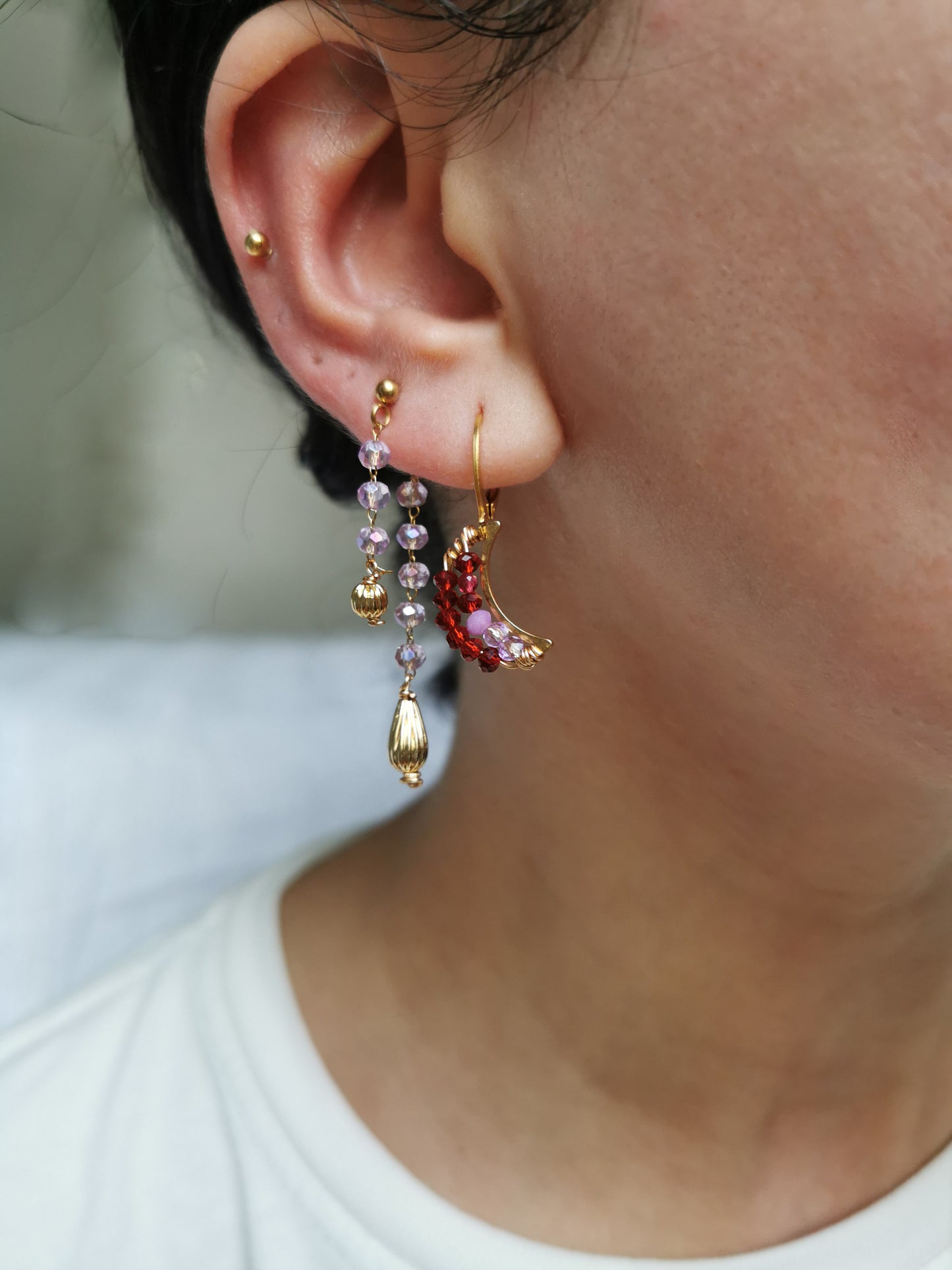 Boucle d'oreille acier, boucle d'oreille lune, piercing à accumuler, fait main