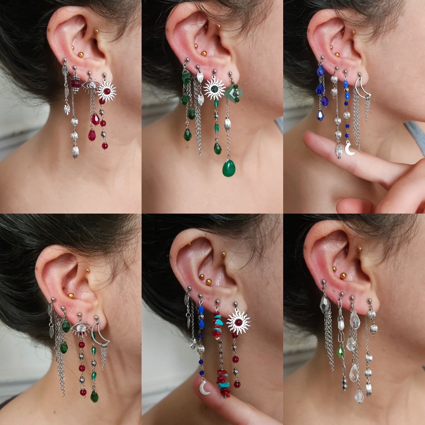 Mono boucle d'oreille personnalisable acier argenté et argent renforcé