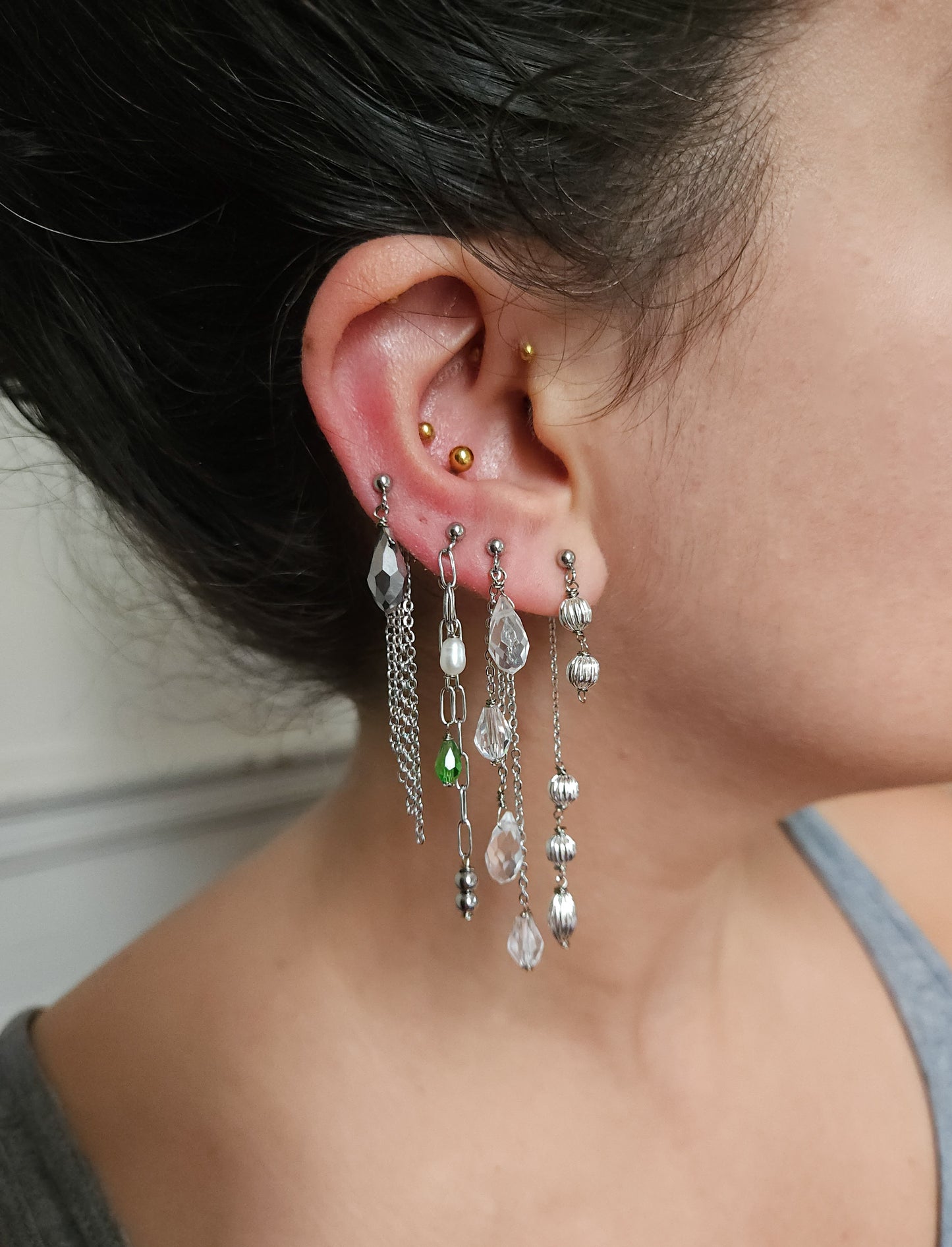 Mono boucle d'oreille personnalisable acier argenté et argent renforcé