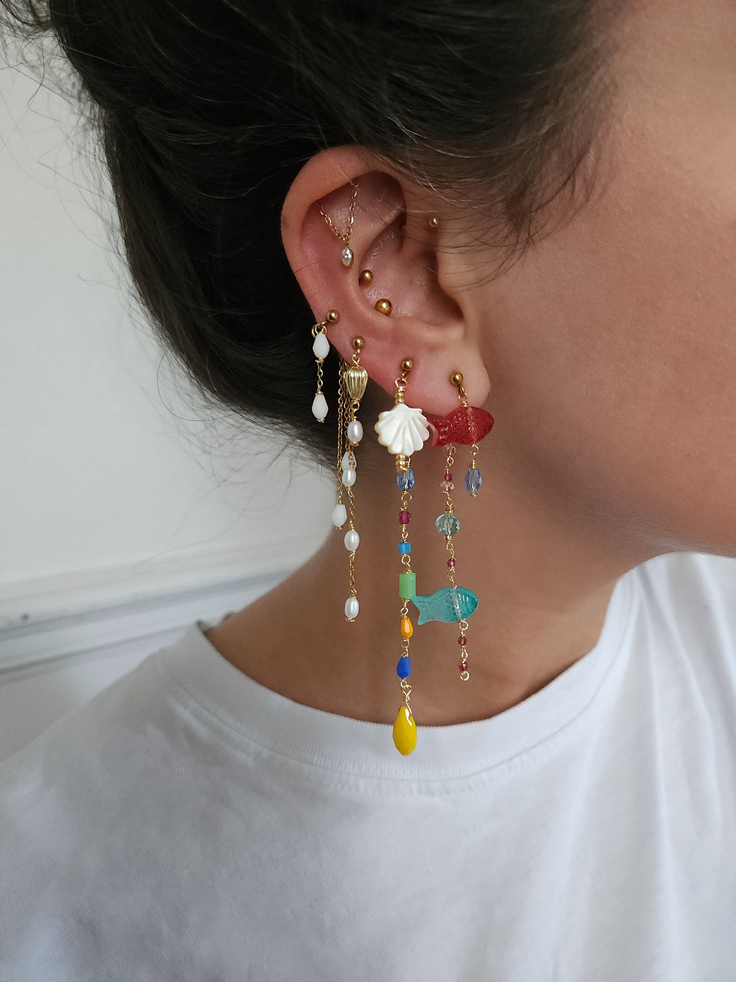 Boucles d'oreilles personnalisables à l'unité, acier inoxydable doré à l'or fin, coquillage, crabe, soleil