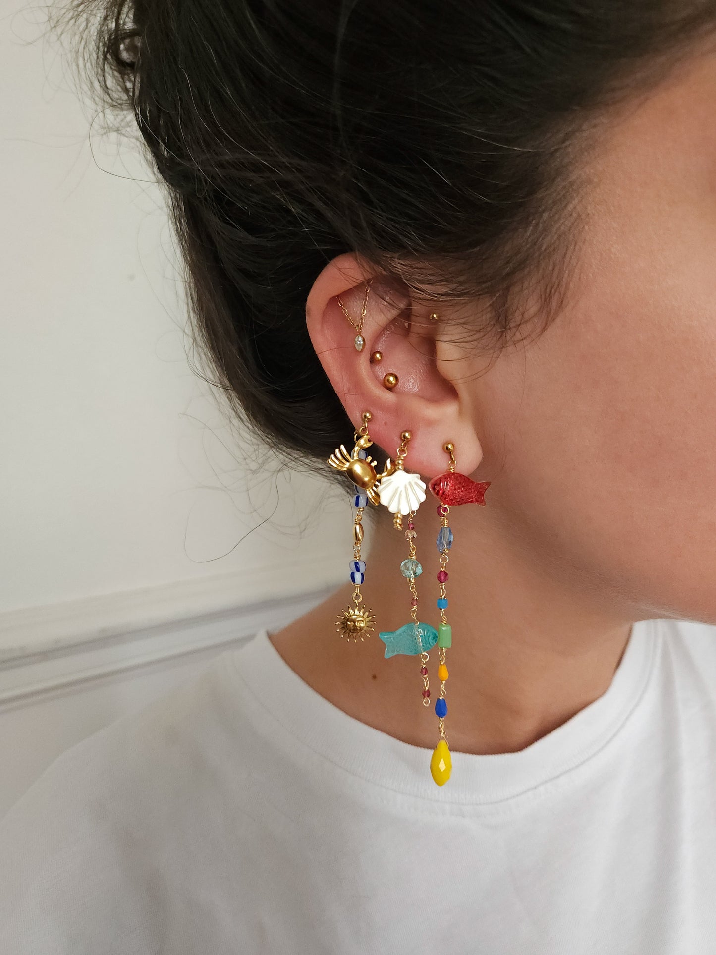 Boucles d'oreilles personnalisables à l'unité, acier inoxydable doré à l'or fin, coquillage, crabe, soleil