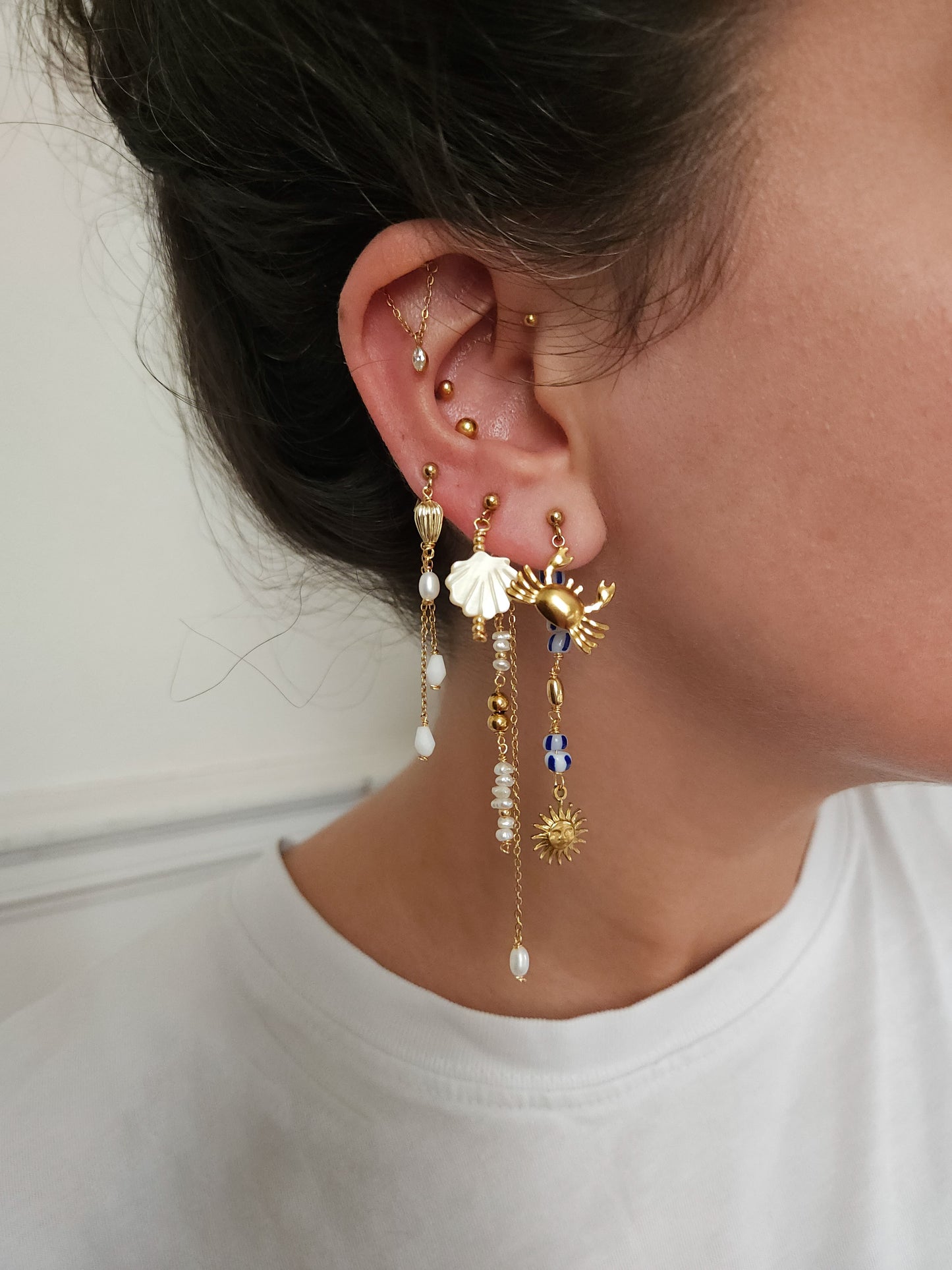 Boucles d'oreilles personnalisables à l'unité, acier inoxydable doré à l'or fin, coquillage, crabe, soleil