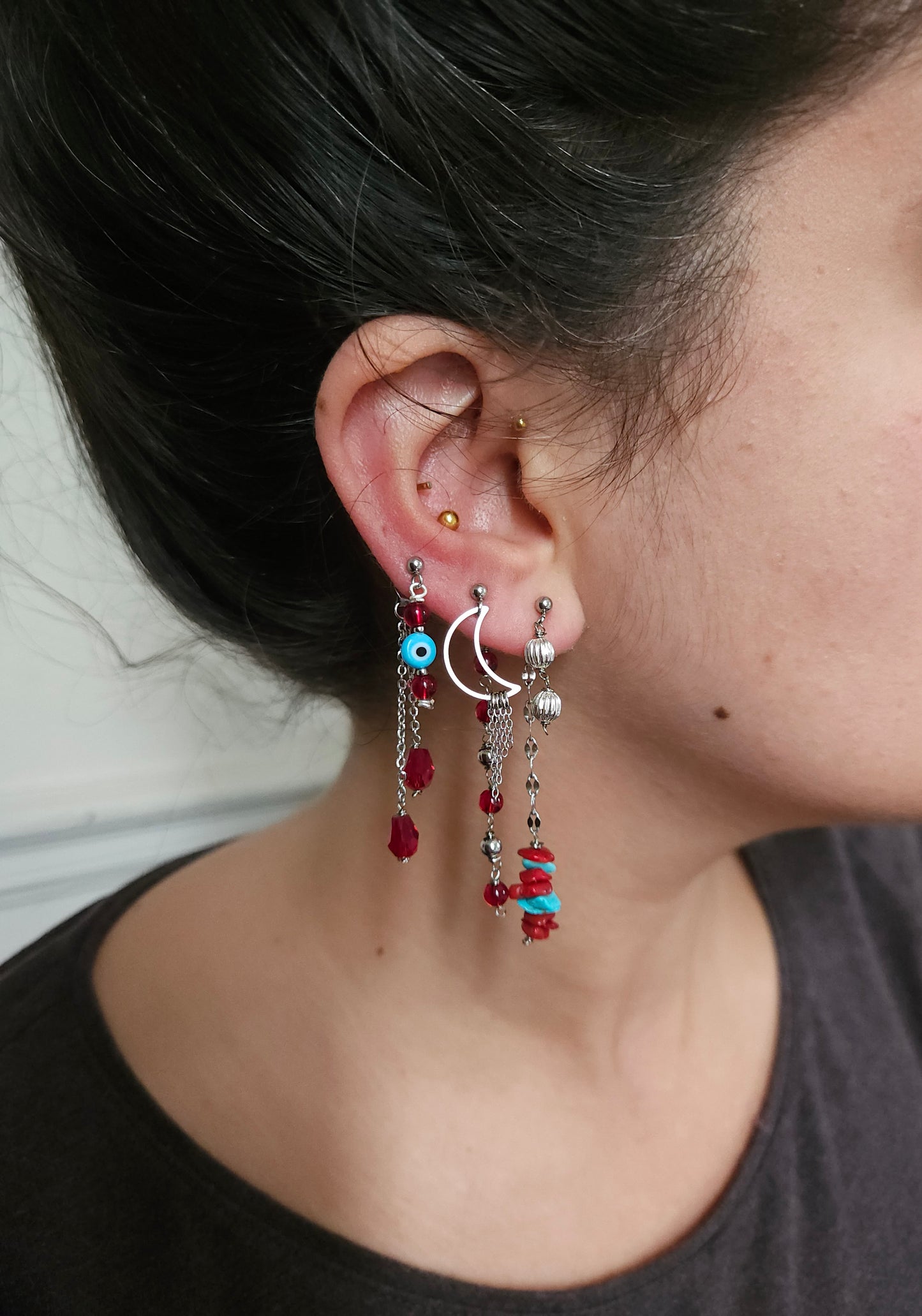 Mono boucle d'oreille personnalisable acier argenté et argent renforcé