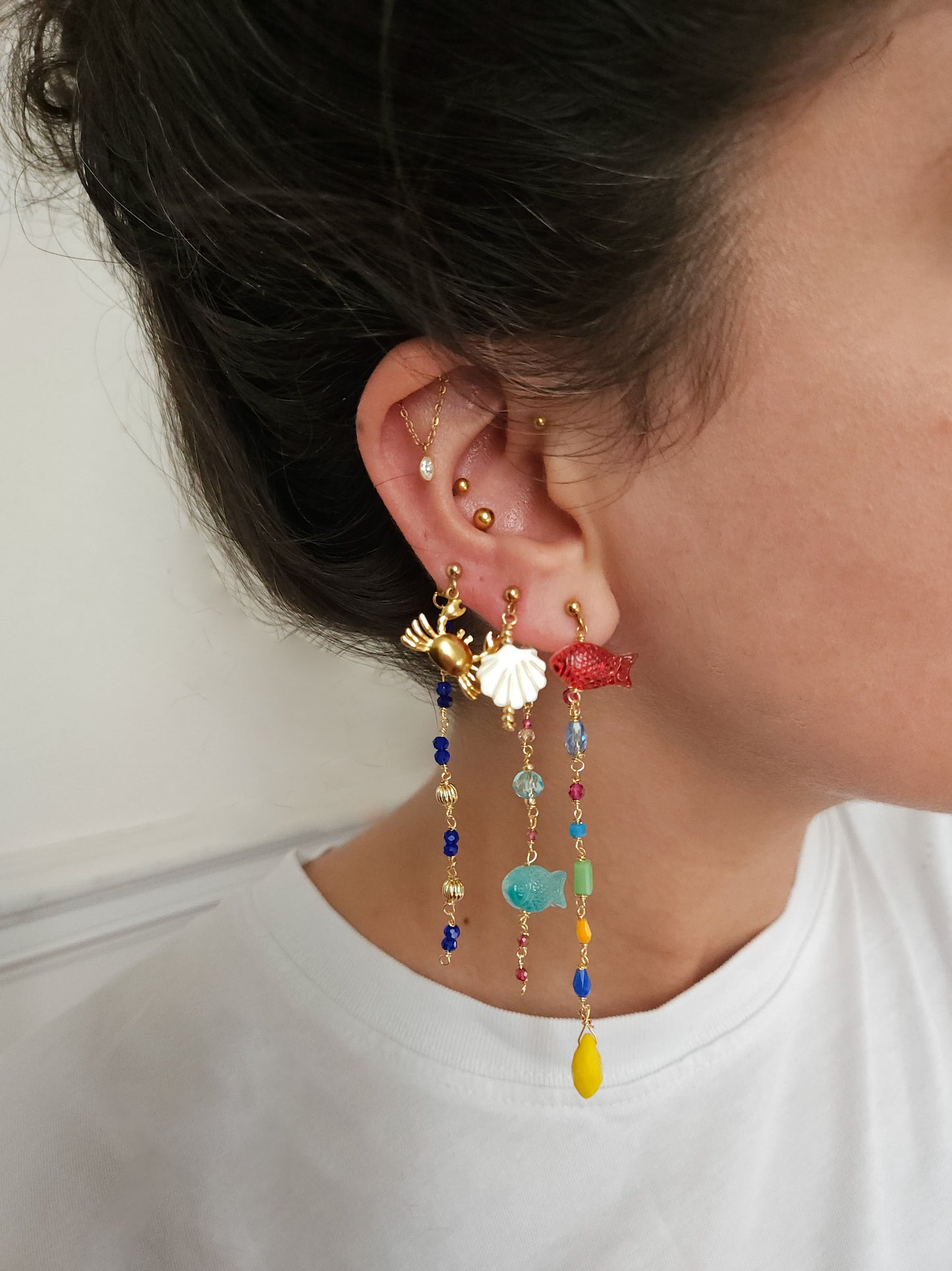 Boucles d'oreilles personnalisables à l'unité, acier inoxydable doré à l'or fin, coquillage, crabe, soleil