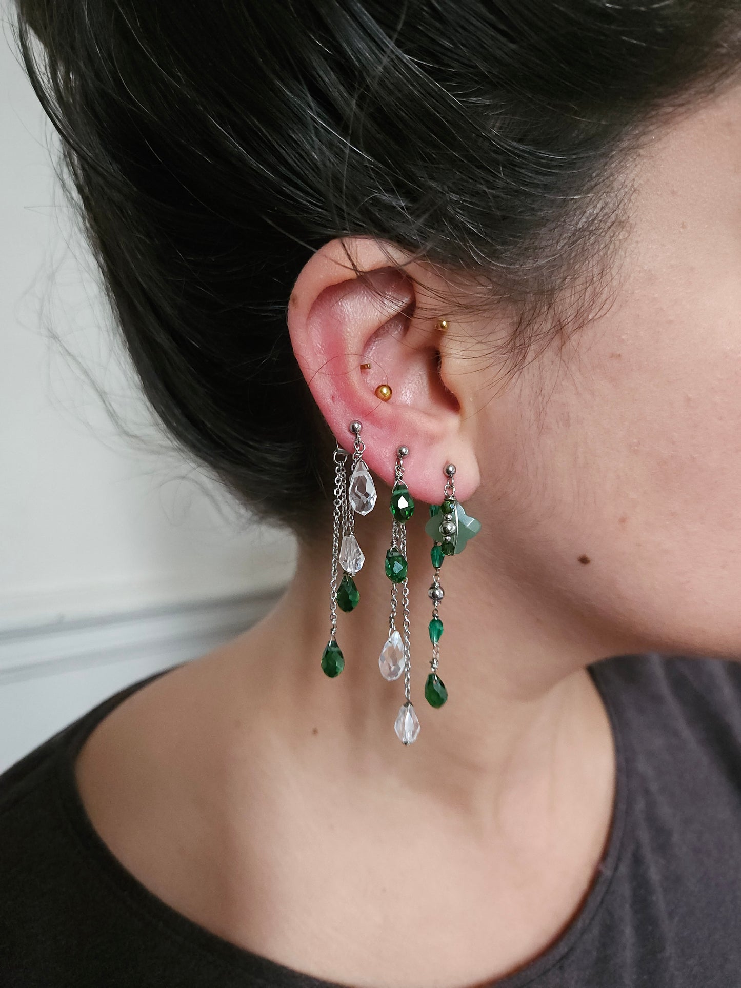 Mono boucle d'oreille personnalisable acier argenté et argent renforcé