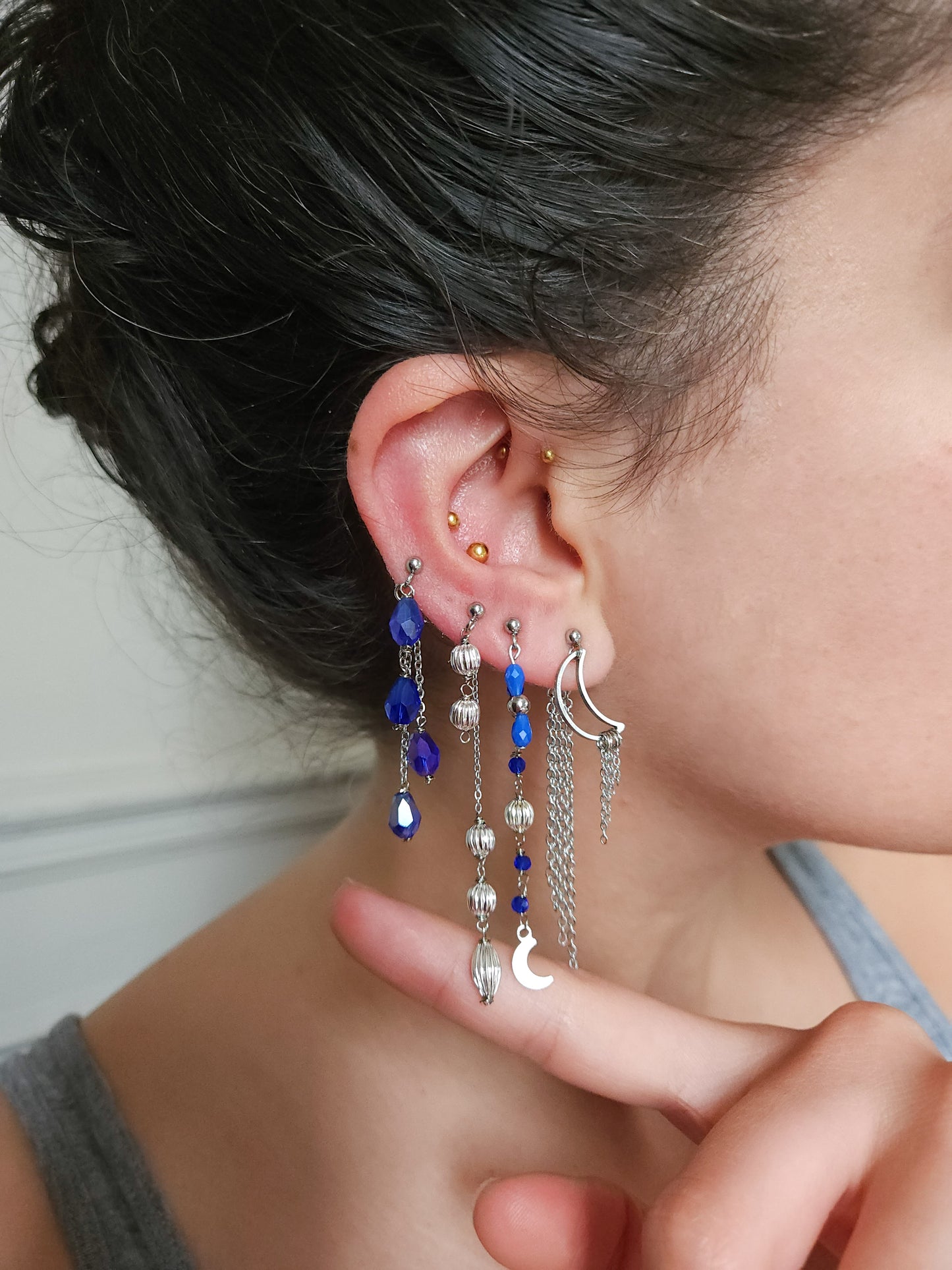 Mono boucle d'oreille personnalisable acier argenté et argent renforcé