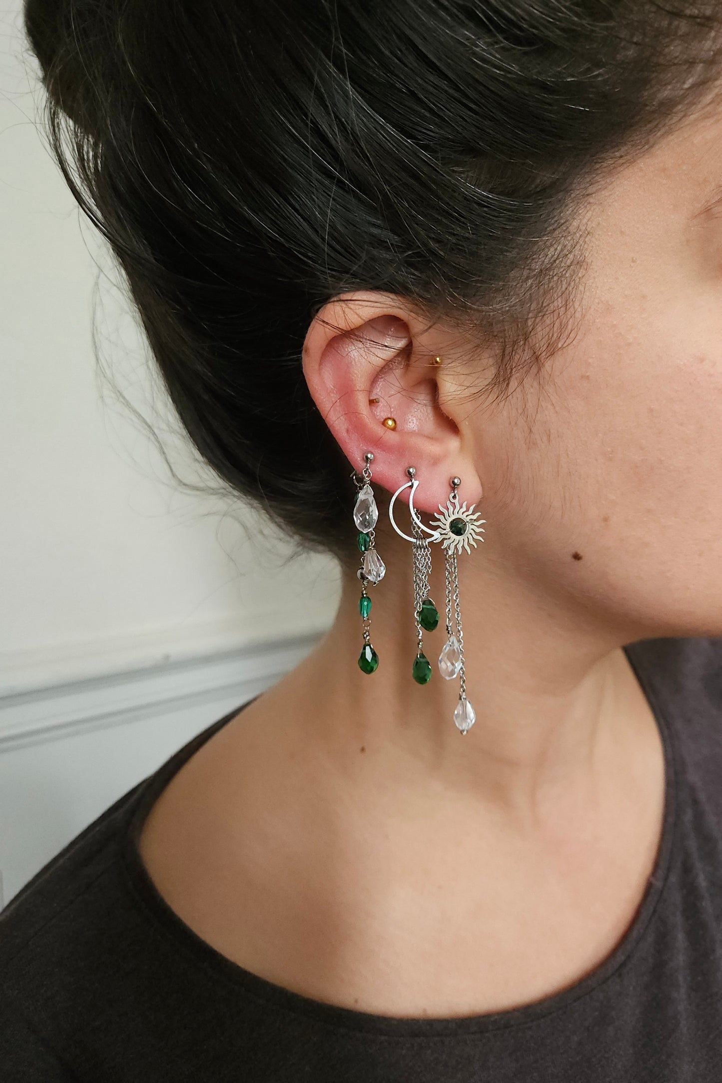 Mono boucle d'oreille personnalisable acier argenté et argent renforcé