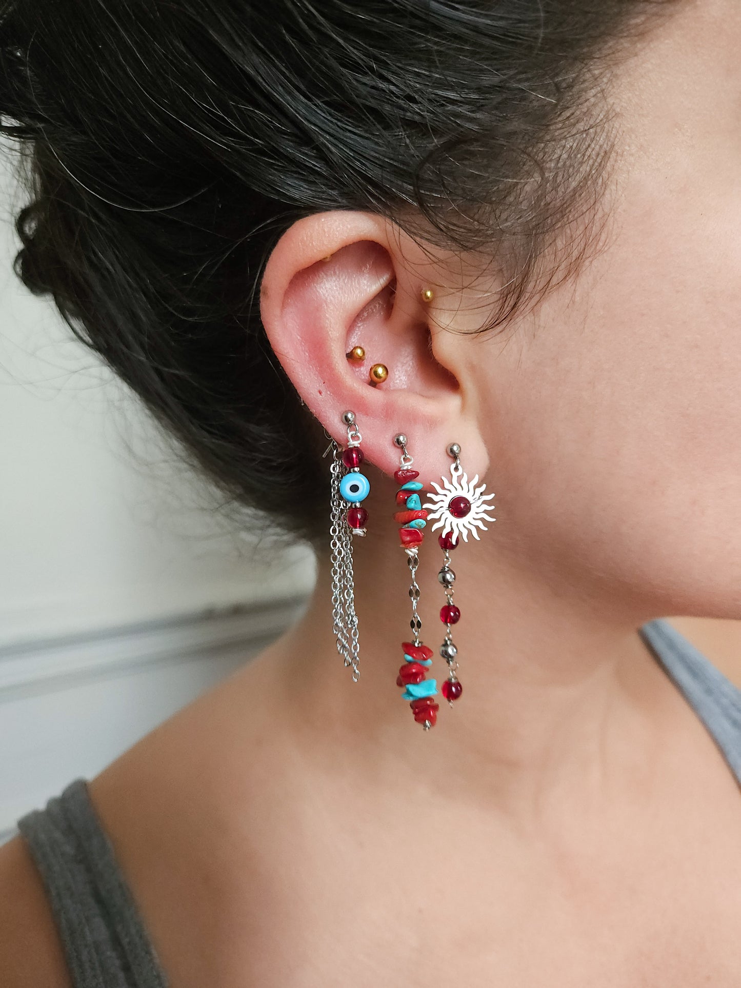 Mono boucle d'oreille personnalisable acier argenté et argent renforcé