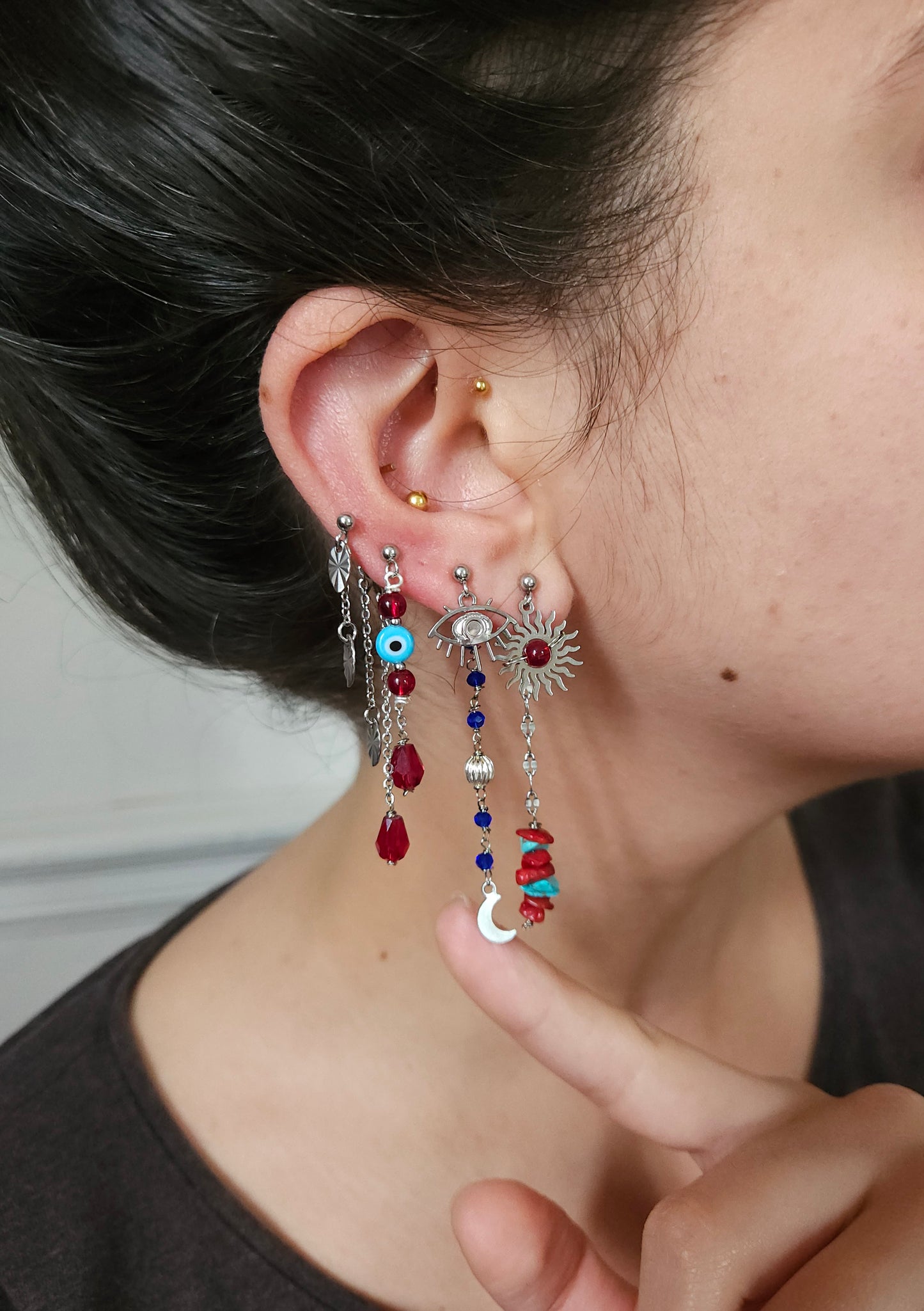 Mono boucle d'oreille personnalisable acier argenté et argent renforcé