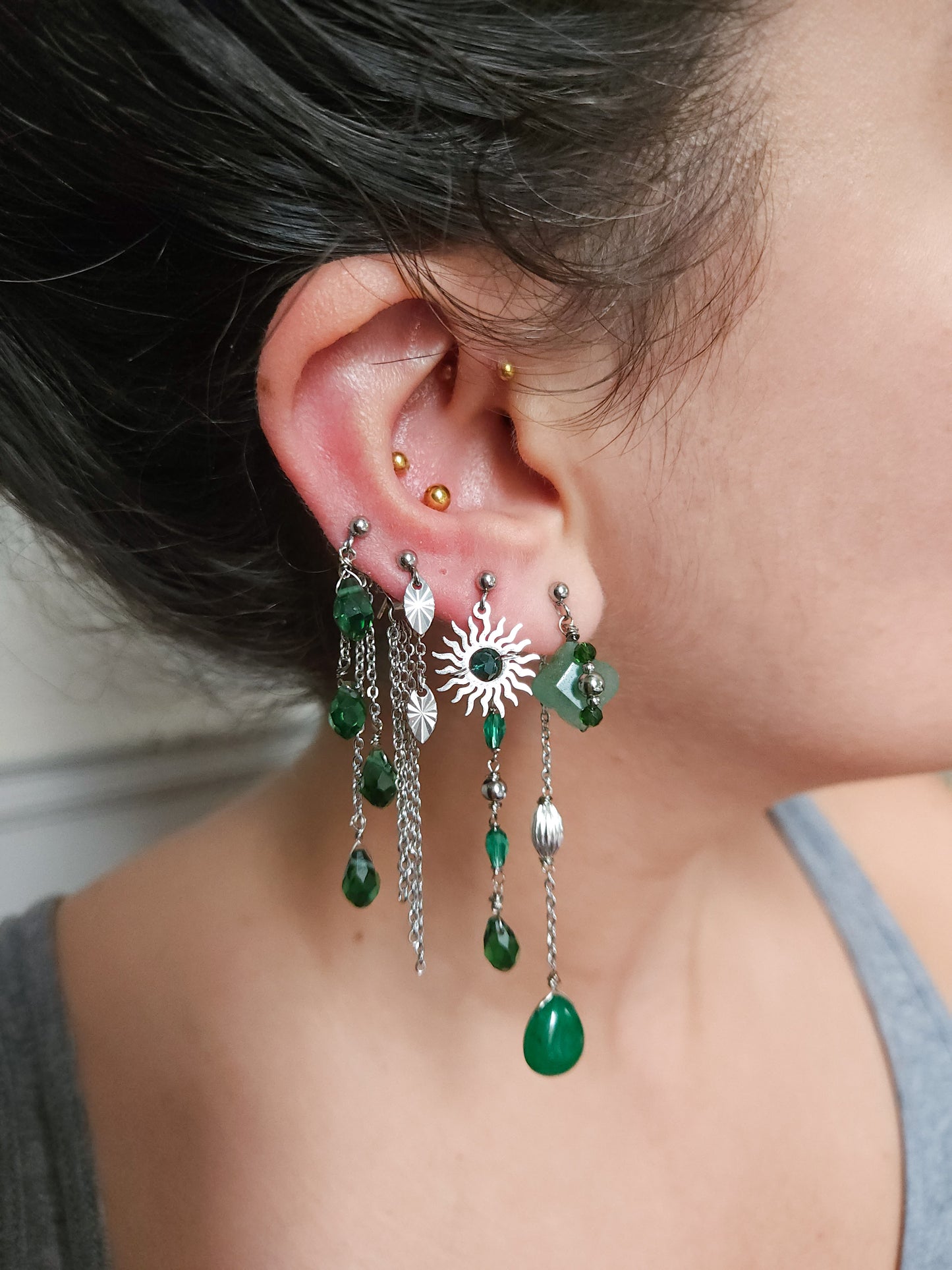 Mono boucle d'oreille personnalisable acier argenté et argent renforcé