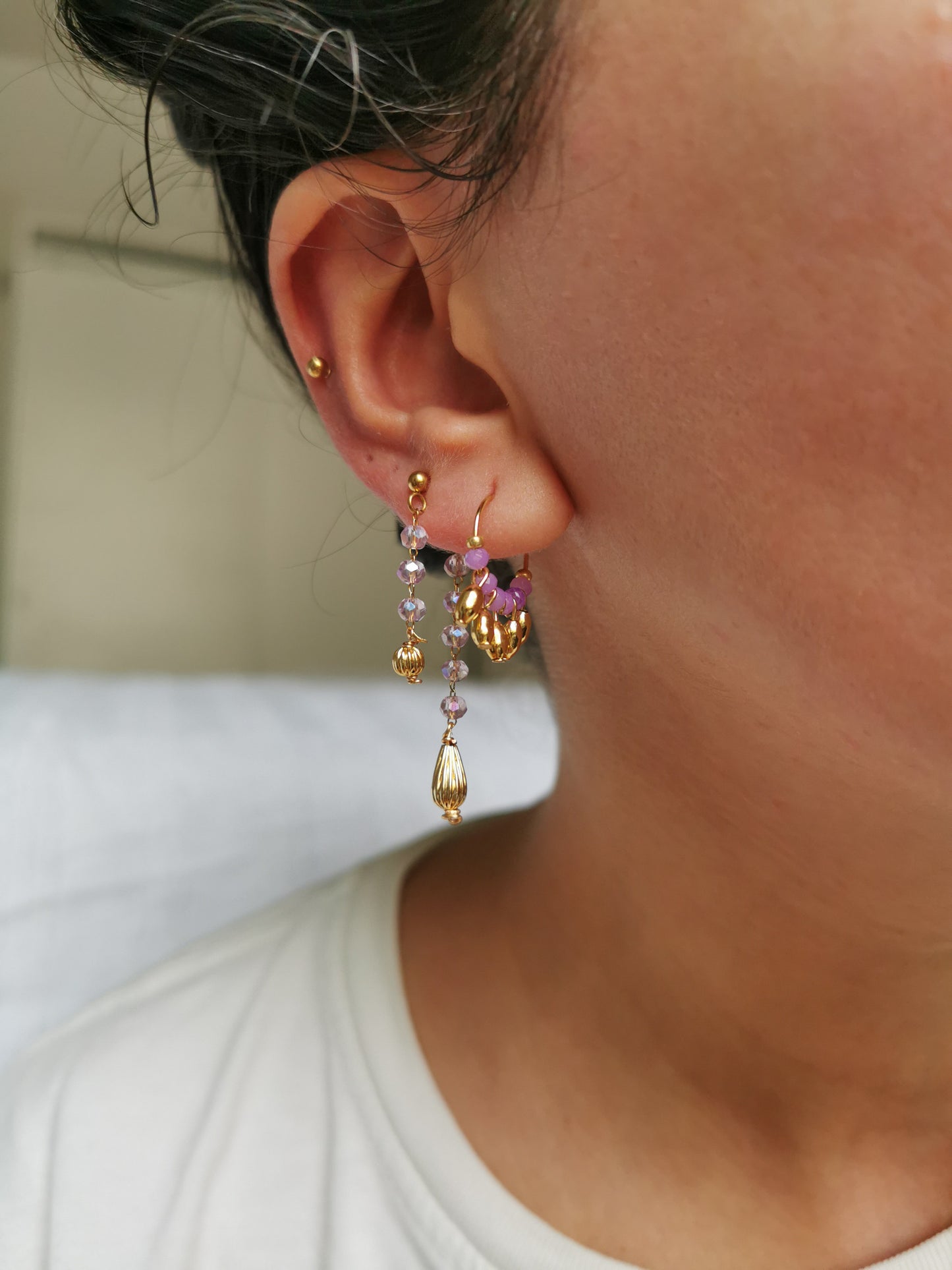 Boucle d'oreille acier, boucle d'oreille lune, piercing à accumuler, fait main