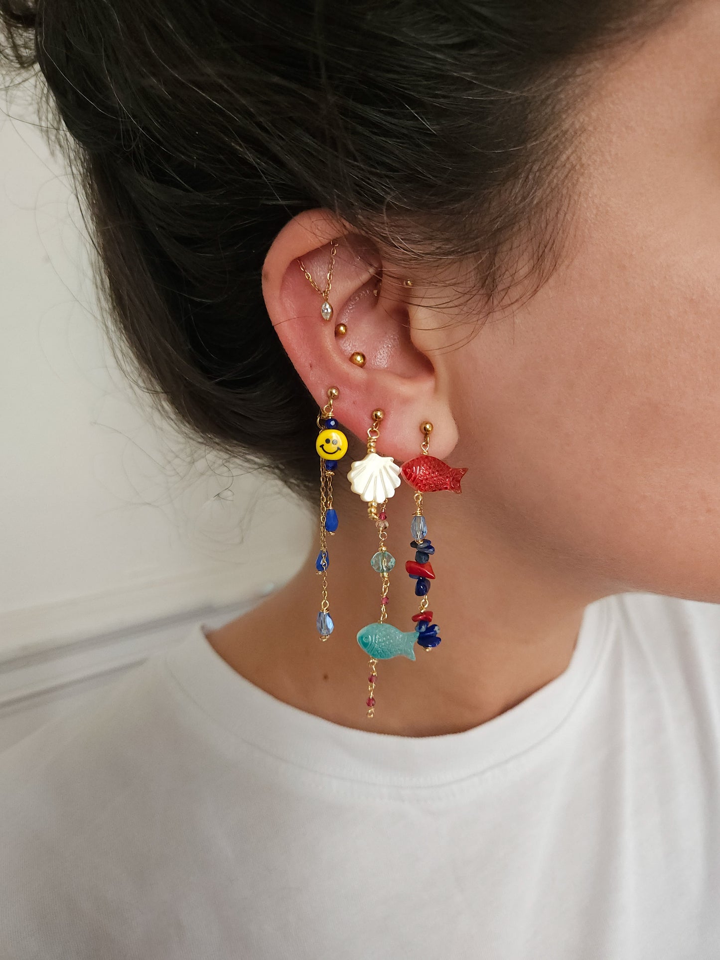 Boucles d'oreilles personnalisables à l'unité, acier inoxydable doré à l'or fin, coquillage, crabe, soleil