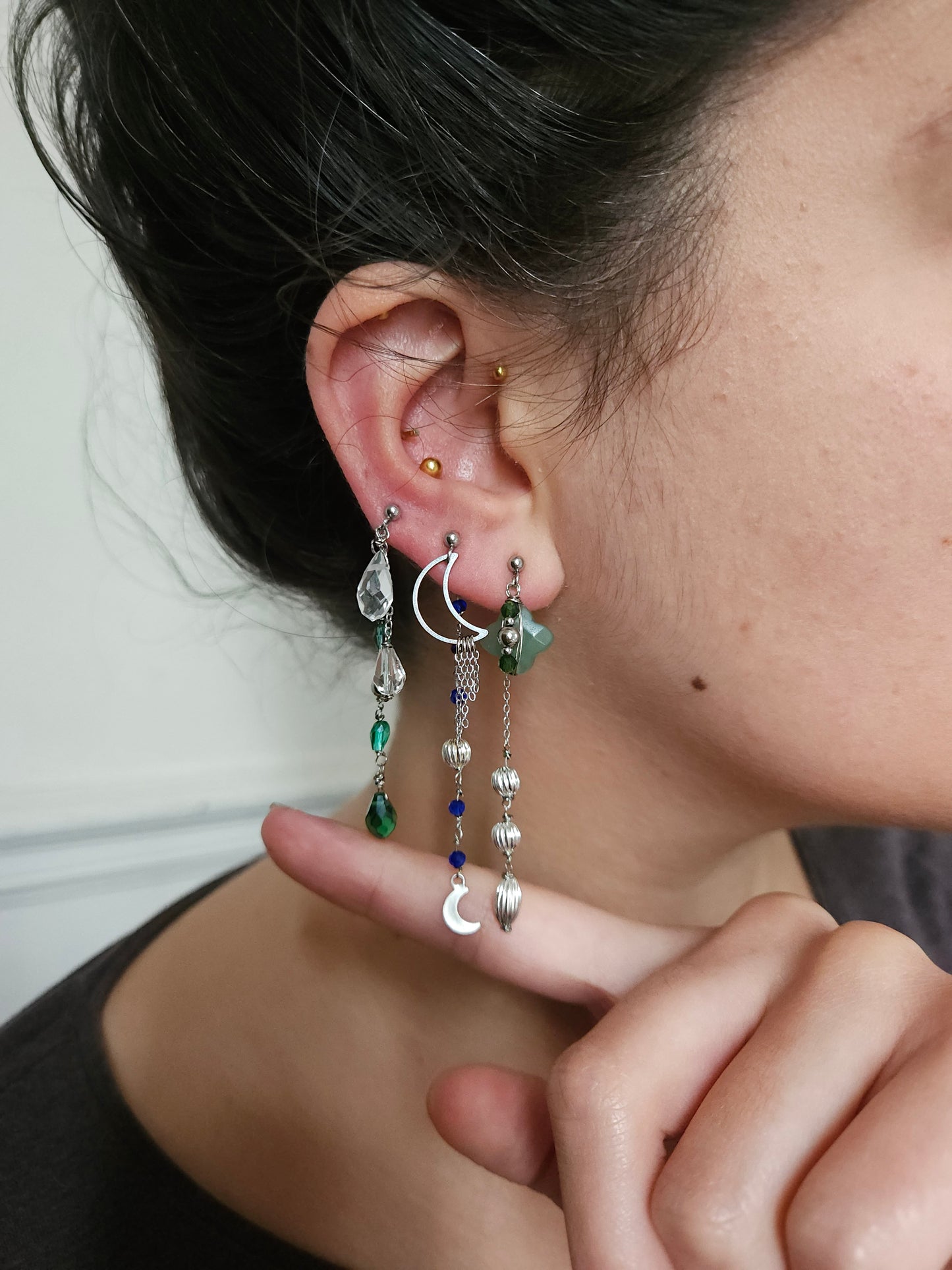 Mono boucle d'oreille personnalisable acier argenté et argent renforcé