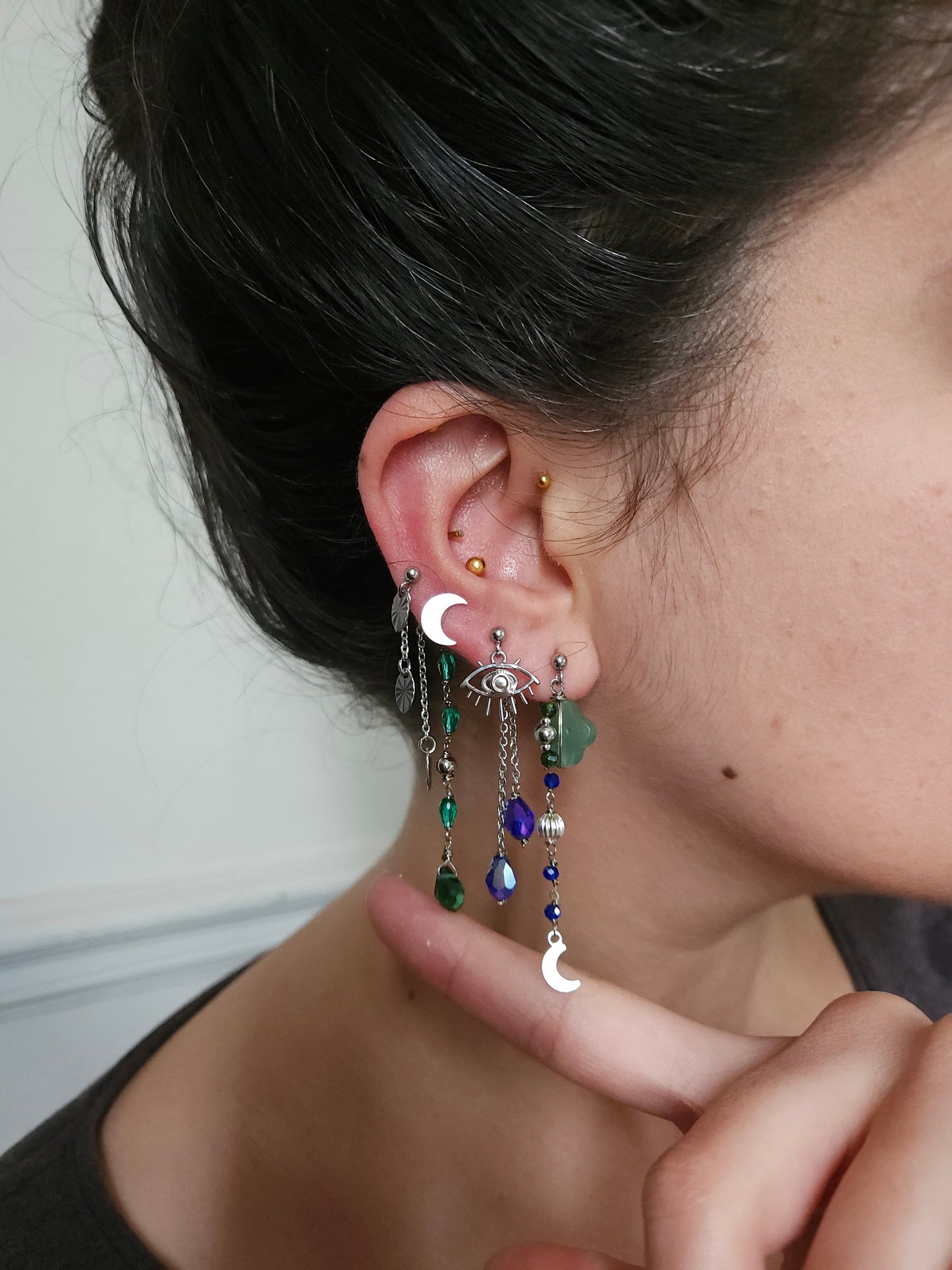 Mono boucle d'oreille personnalisable acier argenté et argent renforcé