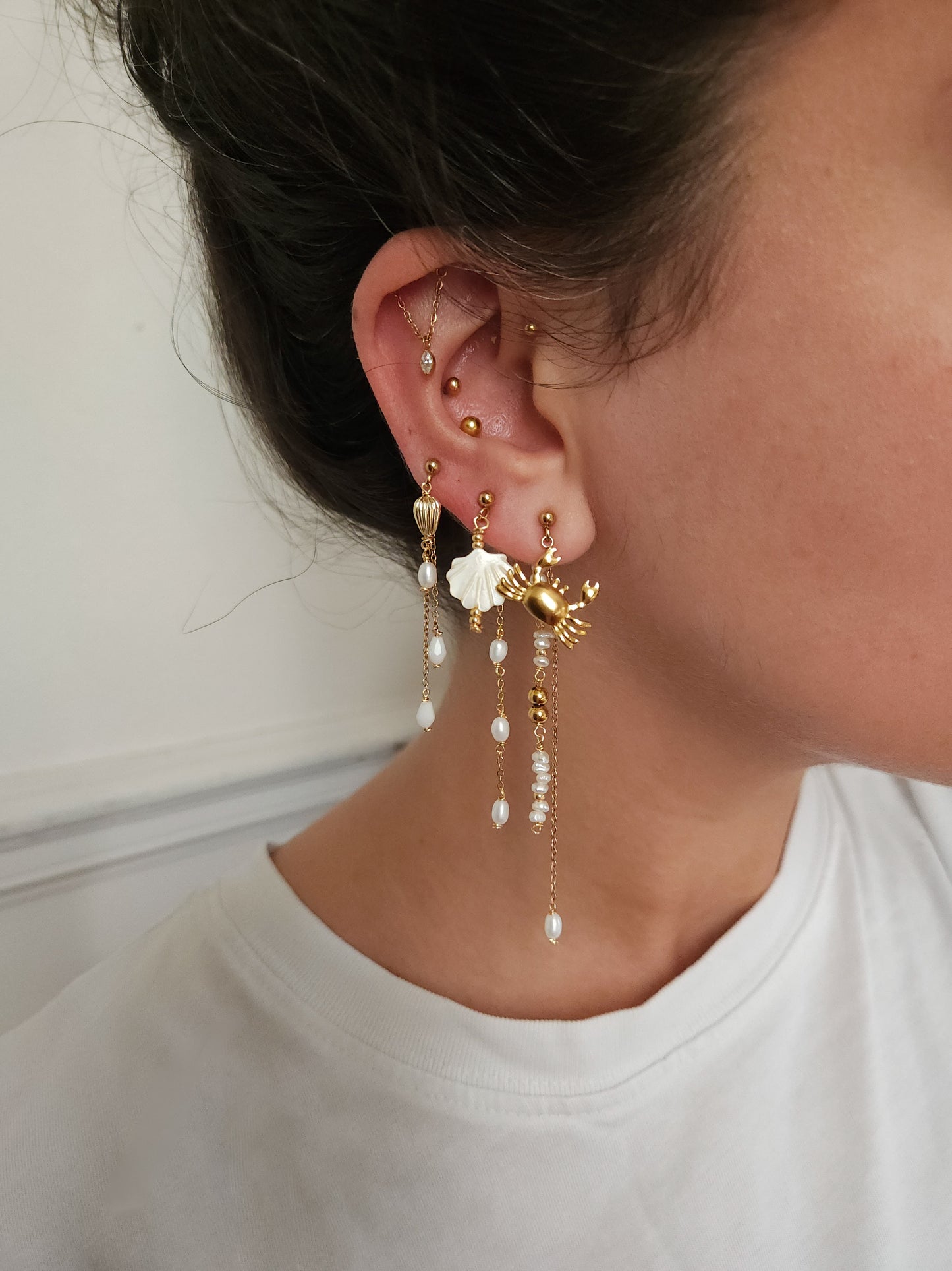 Boucles d'oreilles personnalisables à l'unité, acier inoxydable doré à l'or fin, coquillage, crabe, soleil