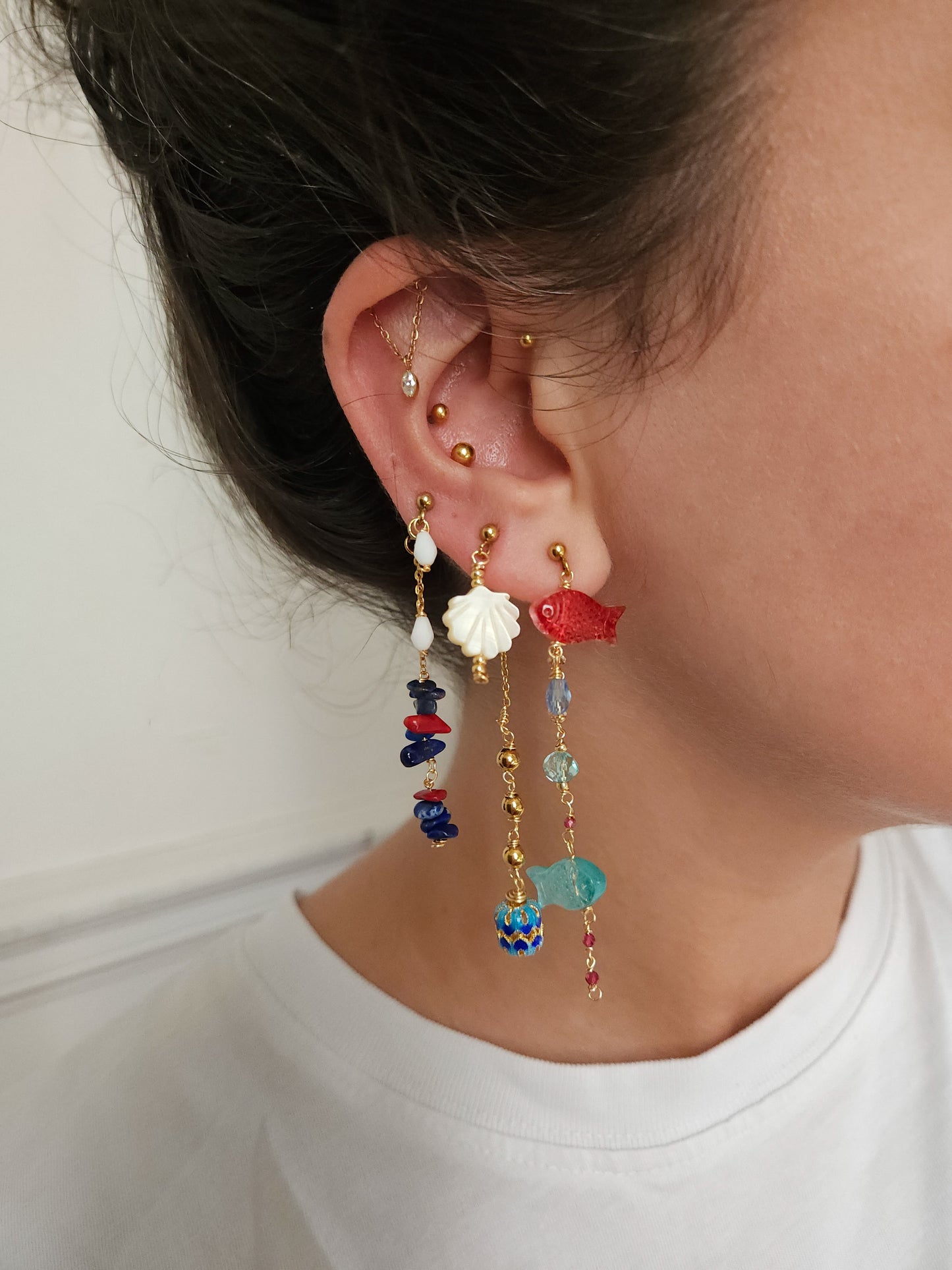 Boucles d'oreilles personnalisables à l'unité, acier inoxydable doré à l'or fin, coquillage, crabe, soleil