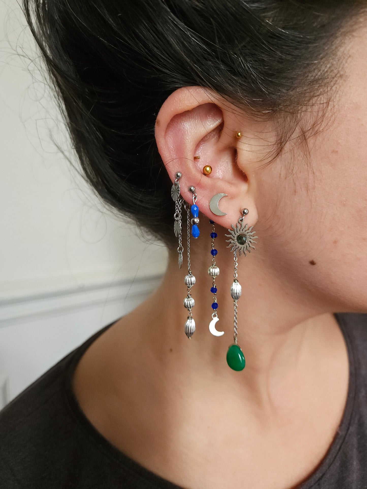 Mono boucle d'oreille personnalisable acier argenté et argent renforcé