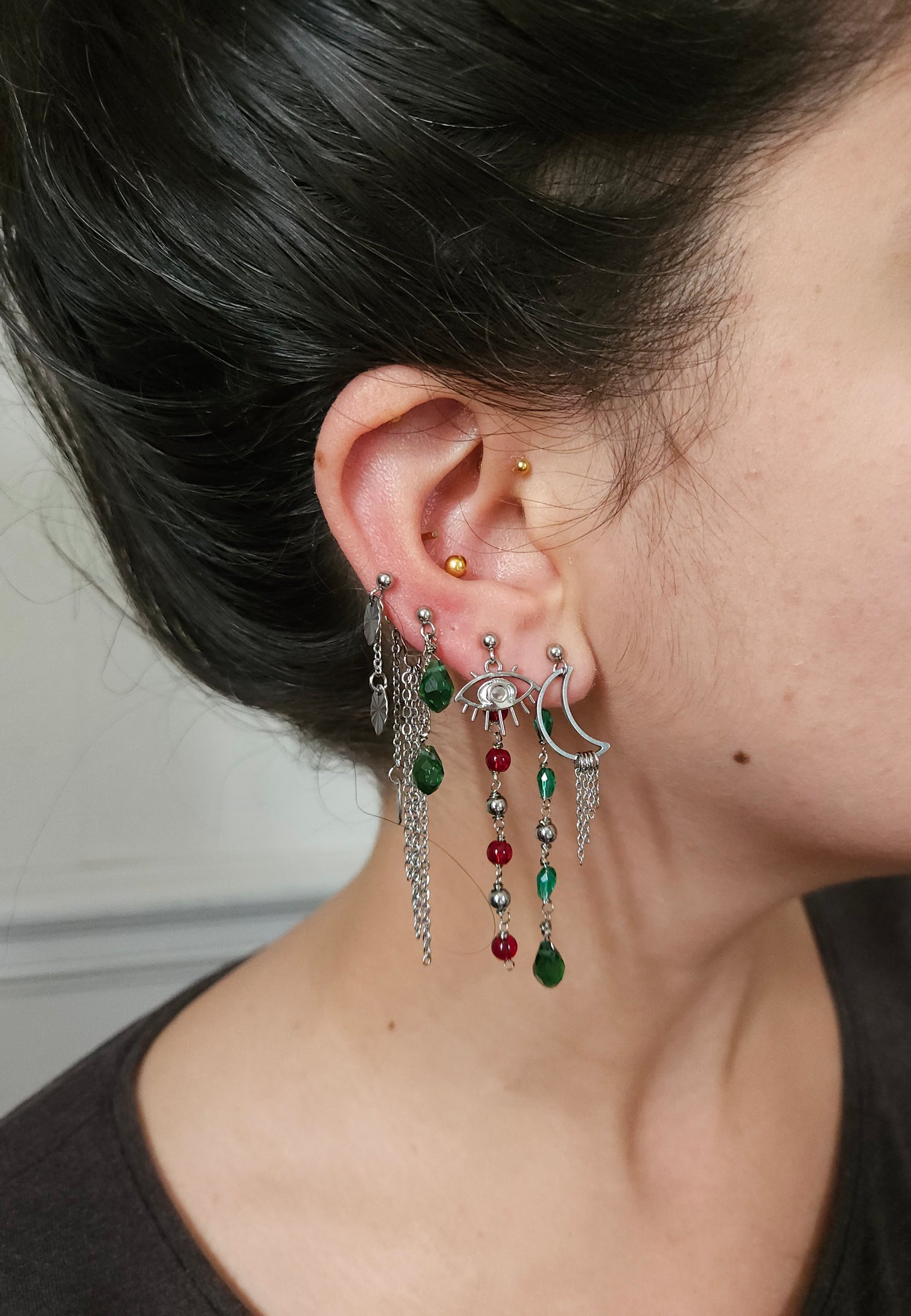 Mono boucle d'oreille personnalisable acier argenté et argent renforcé