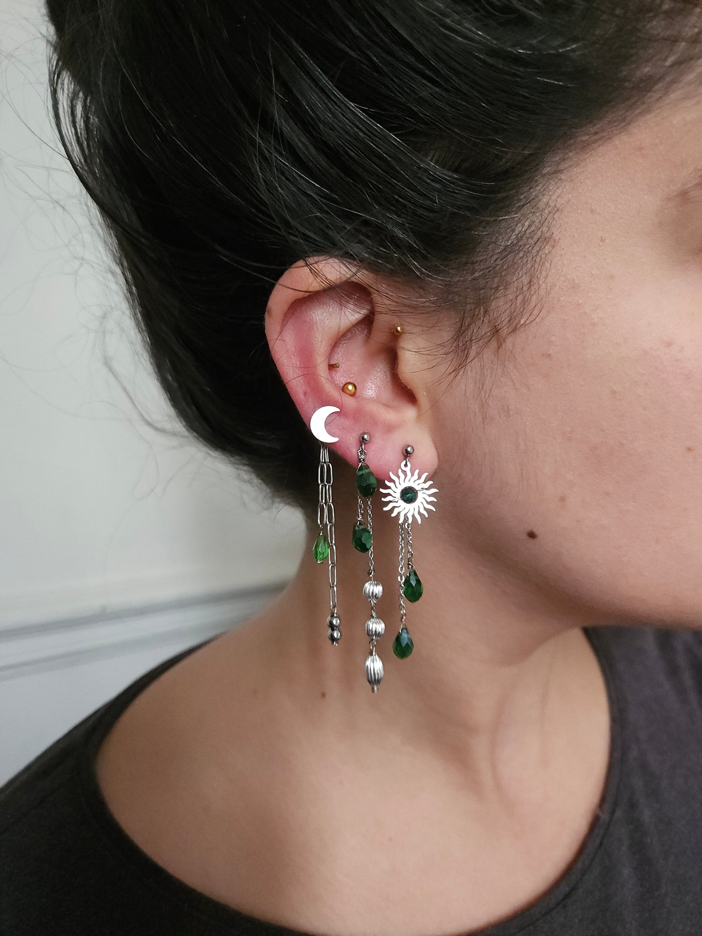 Mono boucle d'oreille personnalisable acier argenté et argent renforcé