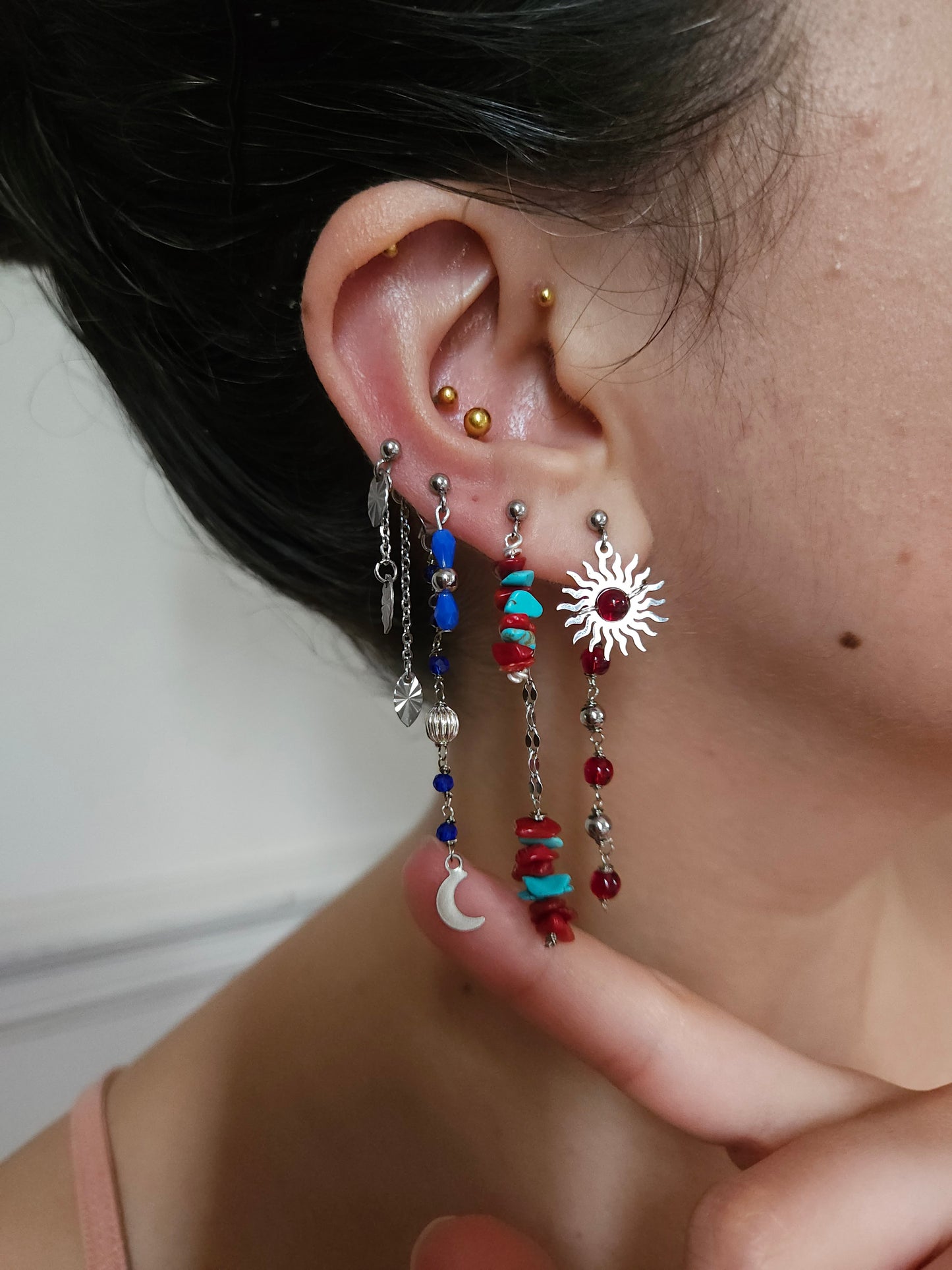 Mono boucle d'oreille personnalisable acier argenté et argent renforcé