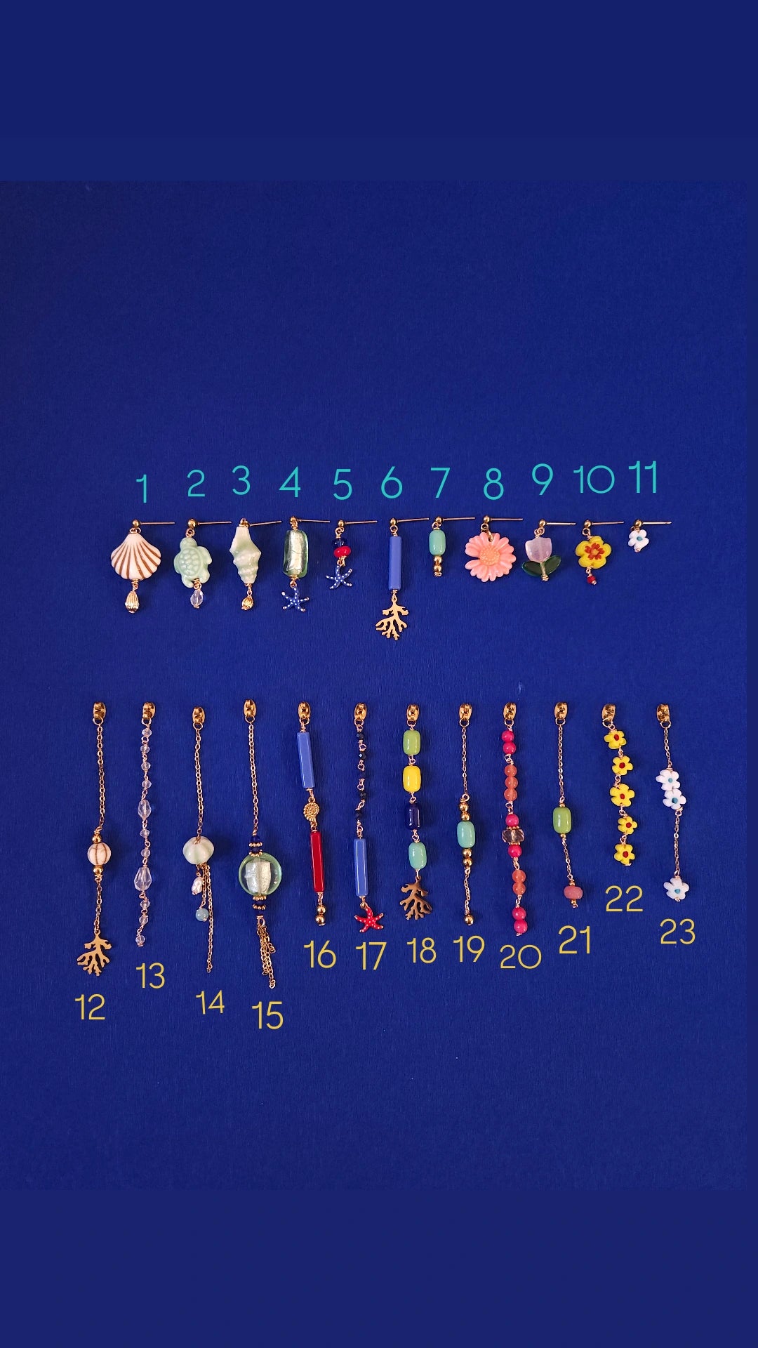 Boucle d'oreille modulable acier inoxydable et doré à l'or fin, a l’unité, coquillage, etoile et tortue de mer, corail, fleurs