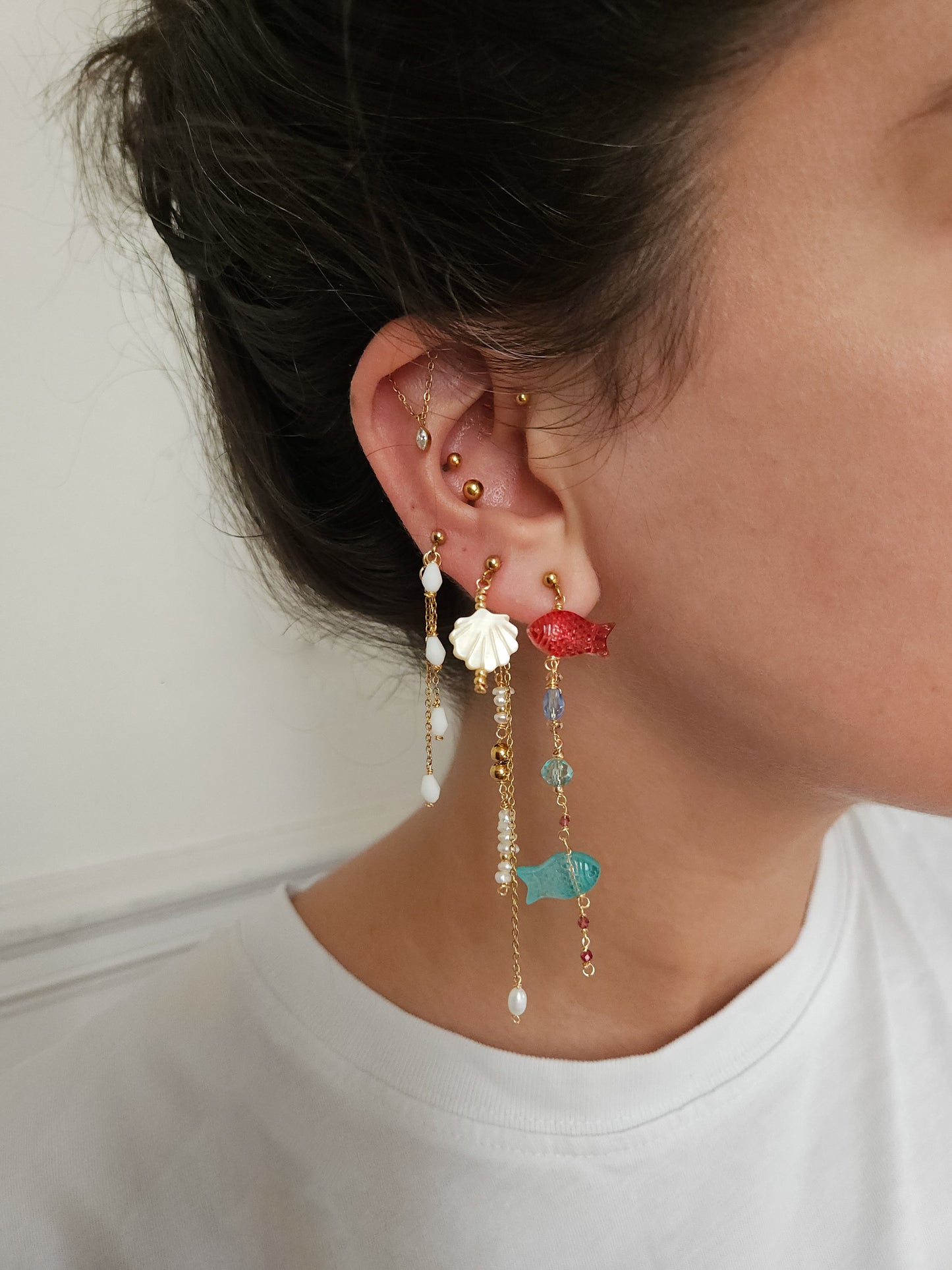 Boucles d'oreilles personnalisables à l'unité, acier inoxydable doré à l'or fin, coquillage, crabe, soleil